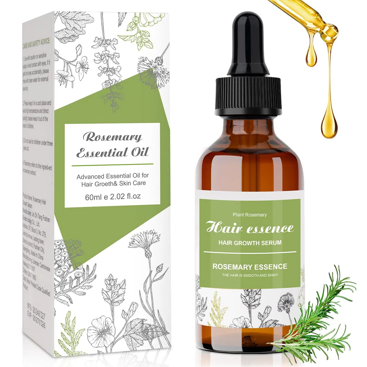 Rosmarinöl Haare, Haaröl für Männer Frauen 2oz 60ml, Rosemary Mint Kopfhaut Serum, Haarstärkungsöl für gesundes Haarwachstum