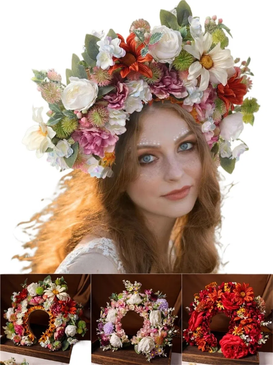 Women Head-Dress Colorful Flower Headband Hair Wreath Wedding Party Costume Headpiece For Bridal Fashion Accessory(14)