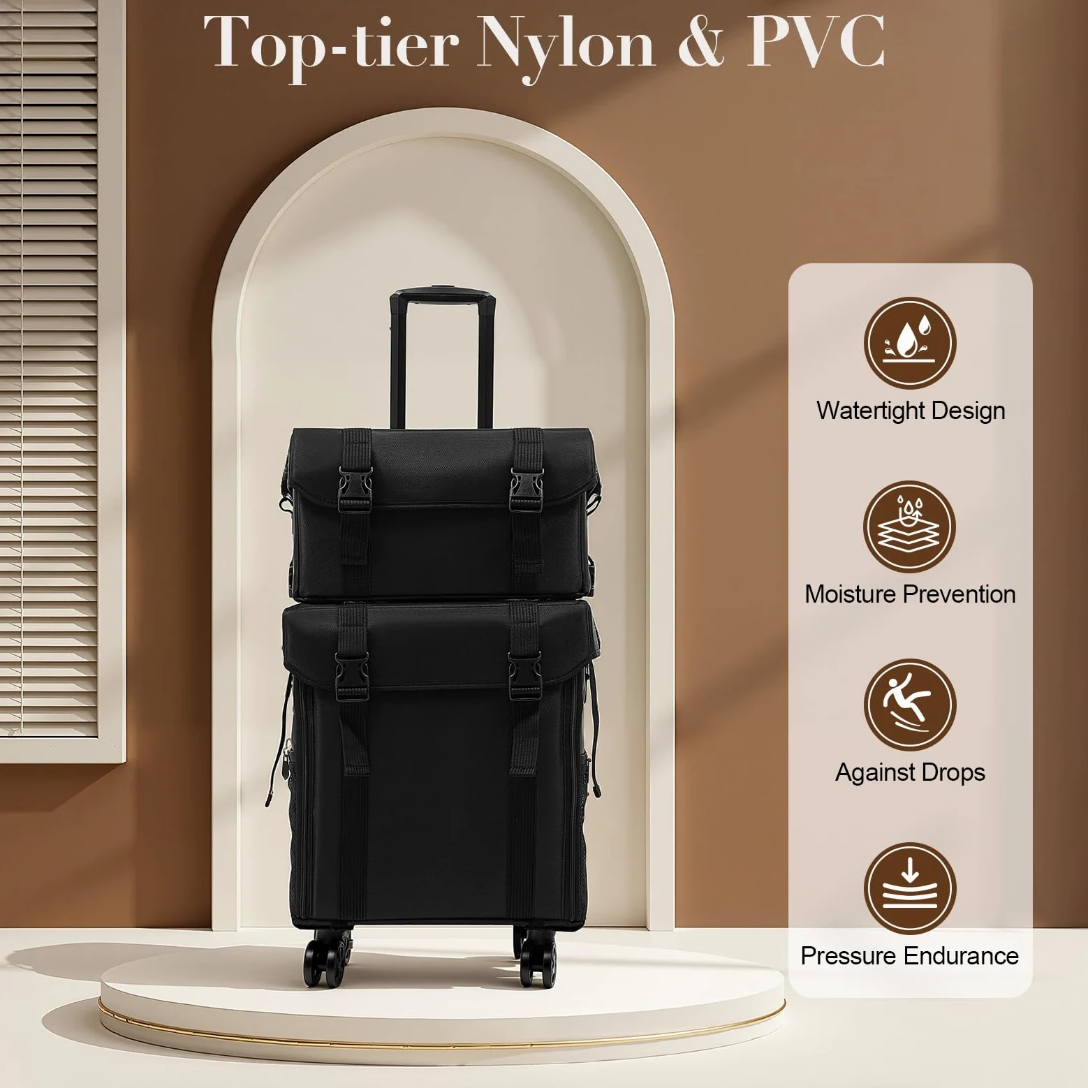 2 in 1 Kosmetikkoffer, Abnehmbarer Kosmetikkoffer Trolley mit Rollen und Deichsel, Professioneller Schminkkoffer für Hairstylisten, Kosmetiker, Make-up-Künstler