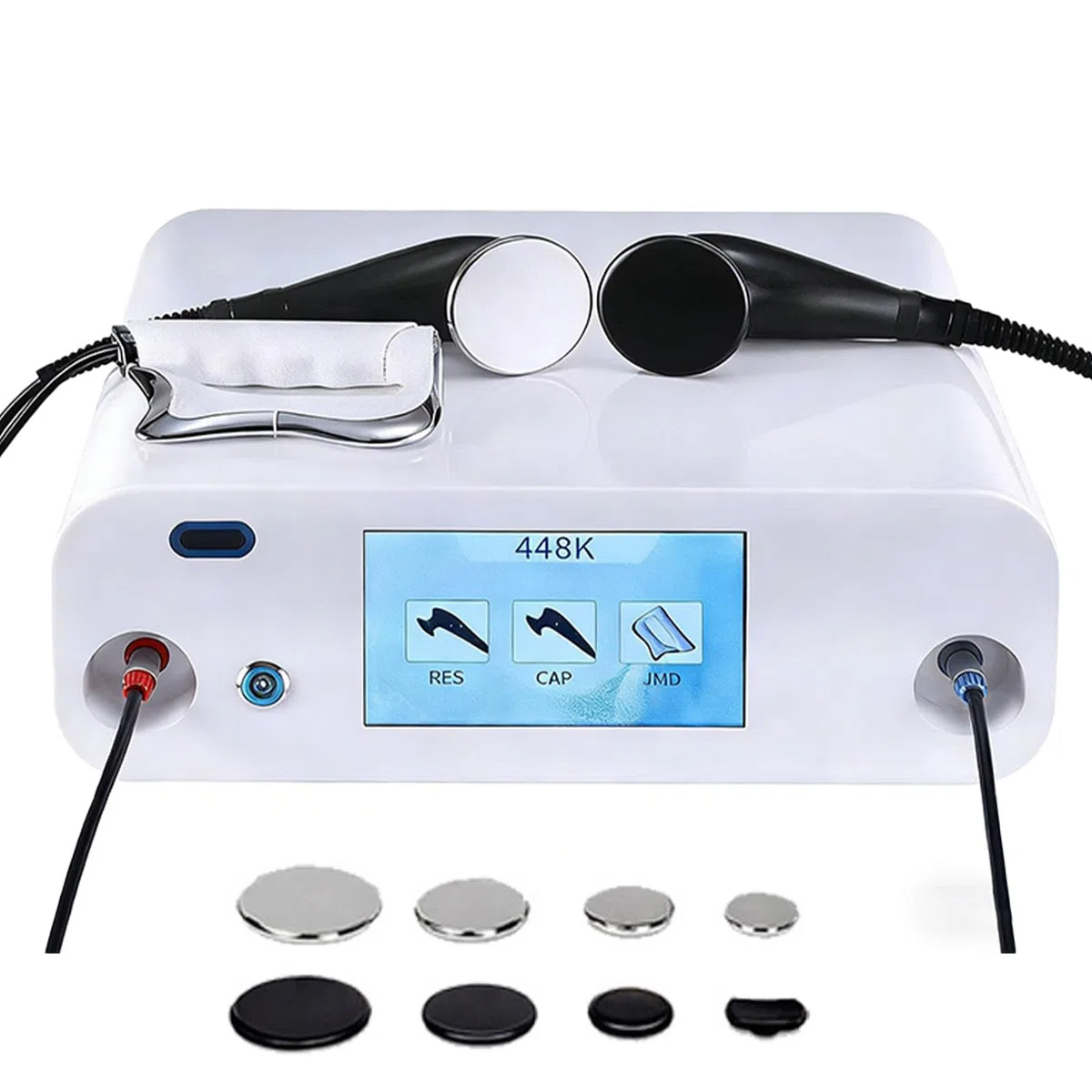448 kHz Tragbares Tiefenpflege-Therapiegerät – Professionelle RET/CET-Diathermie zur Schmerzlinderung, Hautstraffung und Körpeormung; mit Touchscreen & 8 Massageköpfen