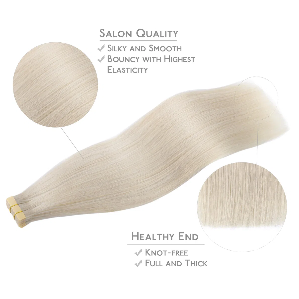 WENNALIFE Tape Extensions Echthaar 50cm 20 Zoll Platinblond Remy Invisible Seidig Gerade Skin Weft