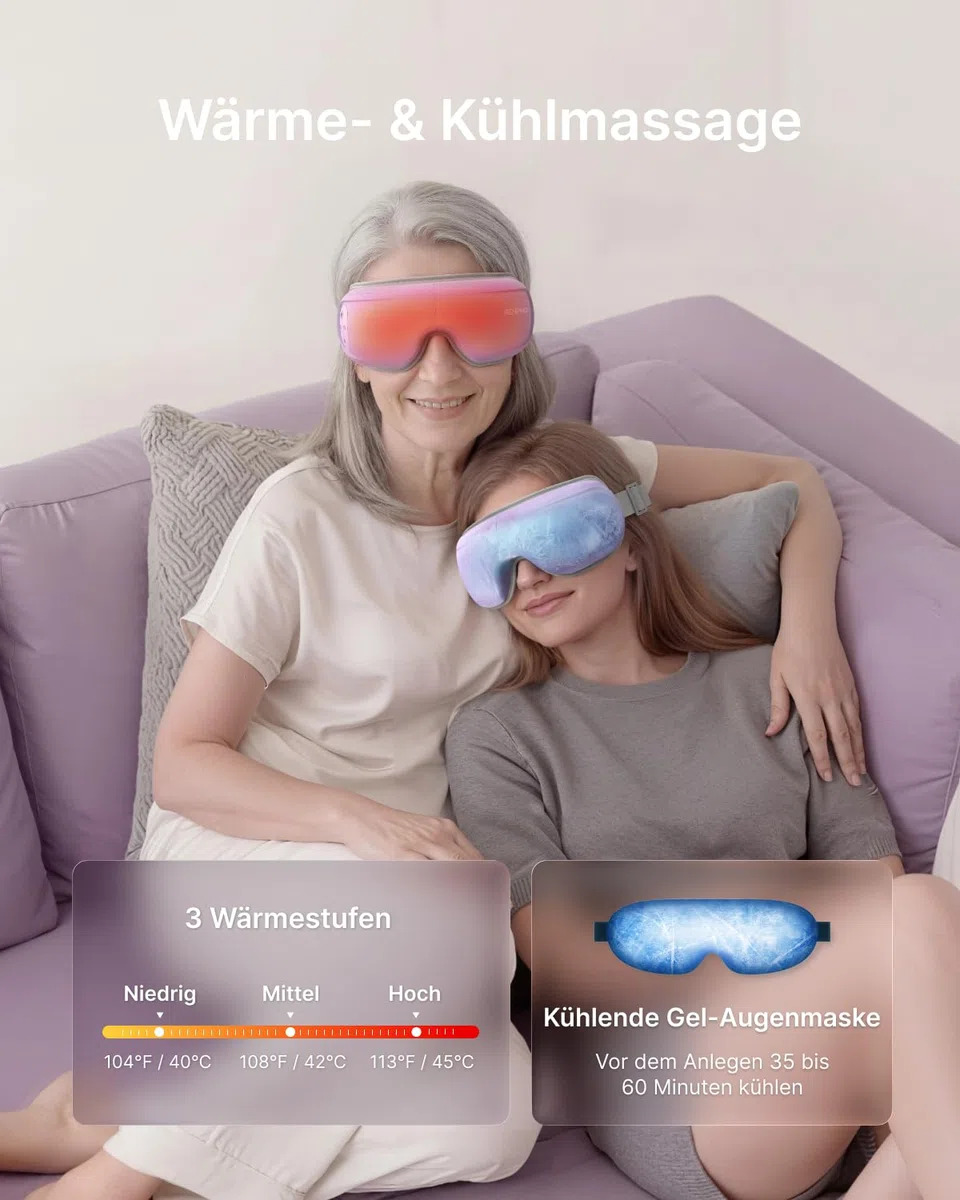RENPHO Augenmassagegerät mit Wärme & Kühlfunktion und Sprachsteuerung, Geschenk Muttertag für Frauen, Augenmassage Maske gegen Migräne, trockene Augen und Stress – Eyeris 3