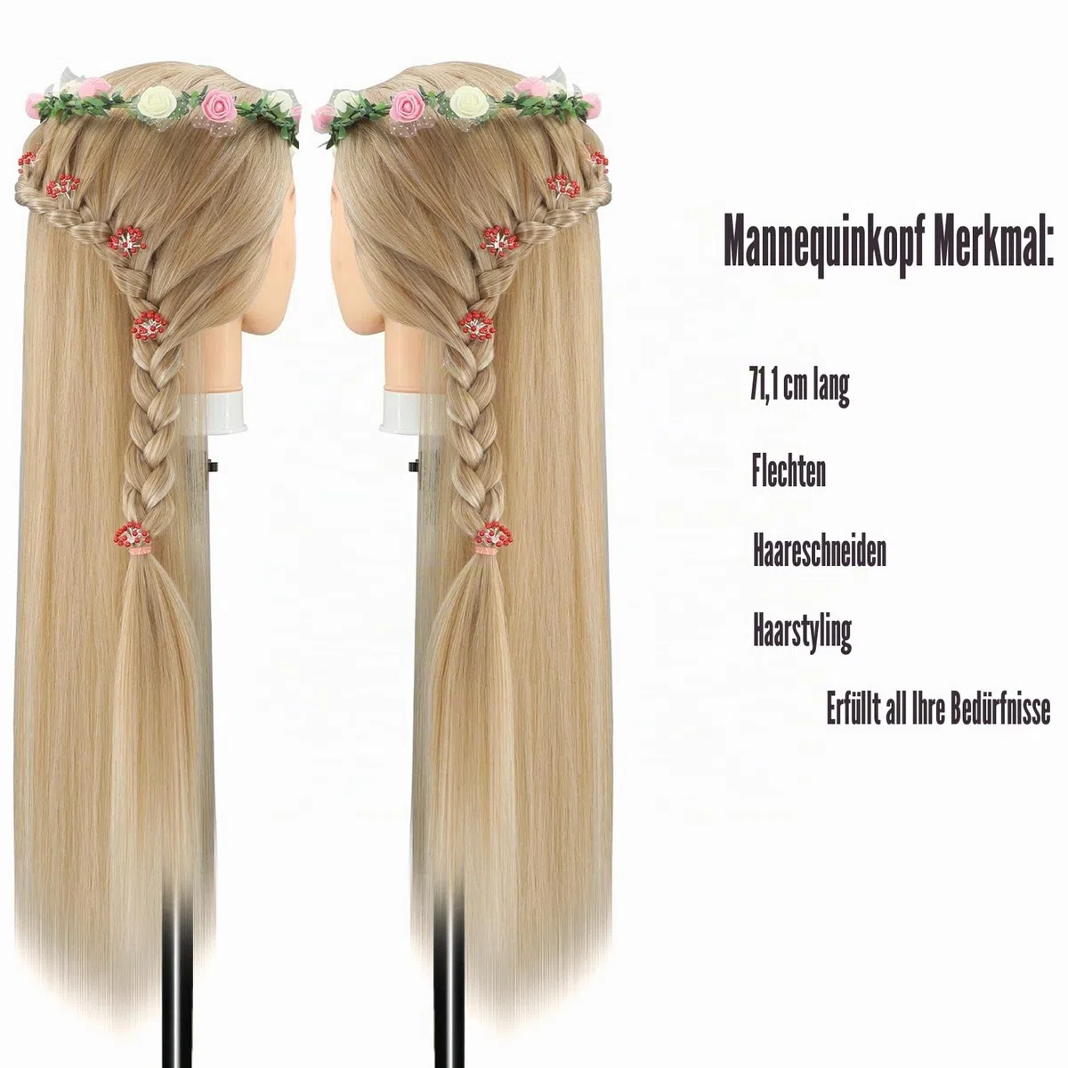 Trainingsköpfe, 28 inch Übungskopf Frisierkopf Friseur 100% Synthetikfaser-Haar Styling Kopf Frisierkopf für Frisöre mit kostenloser Klemme und DIY Flechtset (Hellbraun)