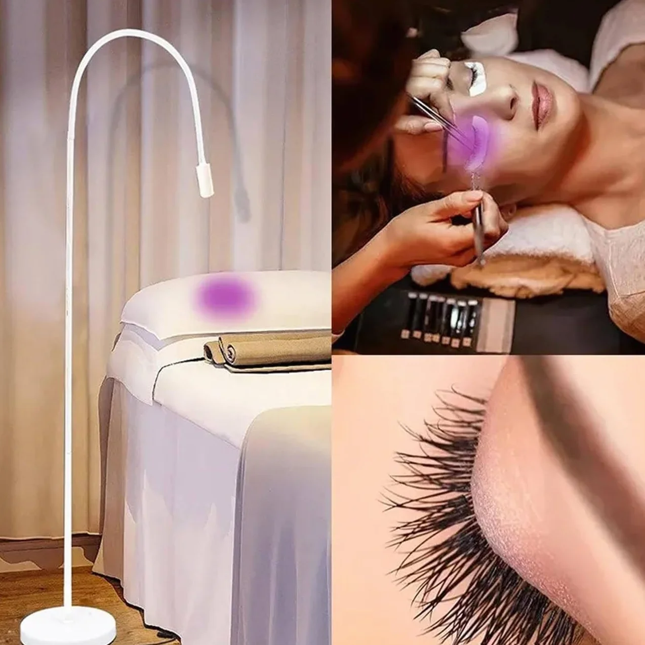 UV-Licht für lichthärtenden UV-Wimpernverlängerungskleber, UV-LED-Wimpernverlängerungslicht + Augenklappe + Schutzbrille + Fußschalter,Einstellbare Punktgröße,10 W flexibler Schwanenhals,White