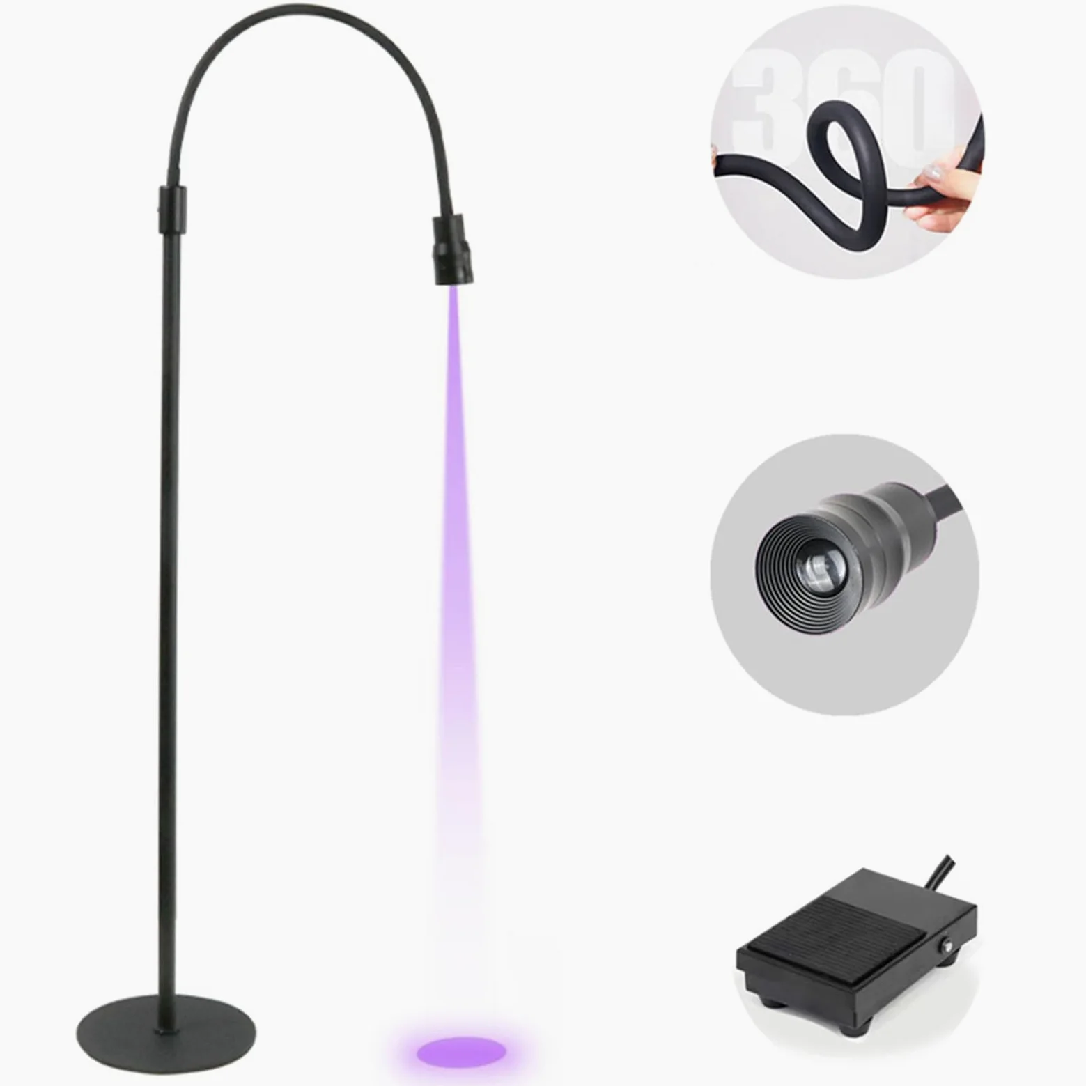 UV-Wimpernlicht für Wimpernverlängerungen, UV-Lampe mit Fußpedal, UV-Gel-Härtungs-LED, Verstellbare Schwanenhals-Wimpernlampe für Wimpernkünstler, Nail Tech Makeup Studios (10W)