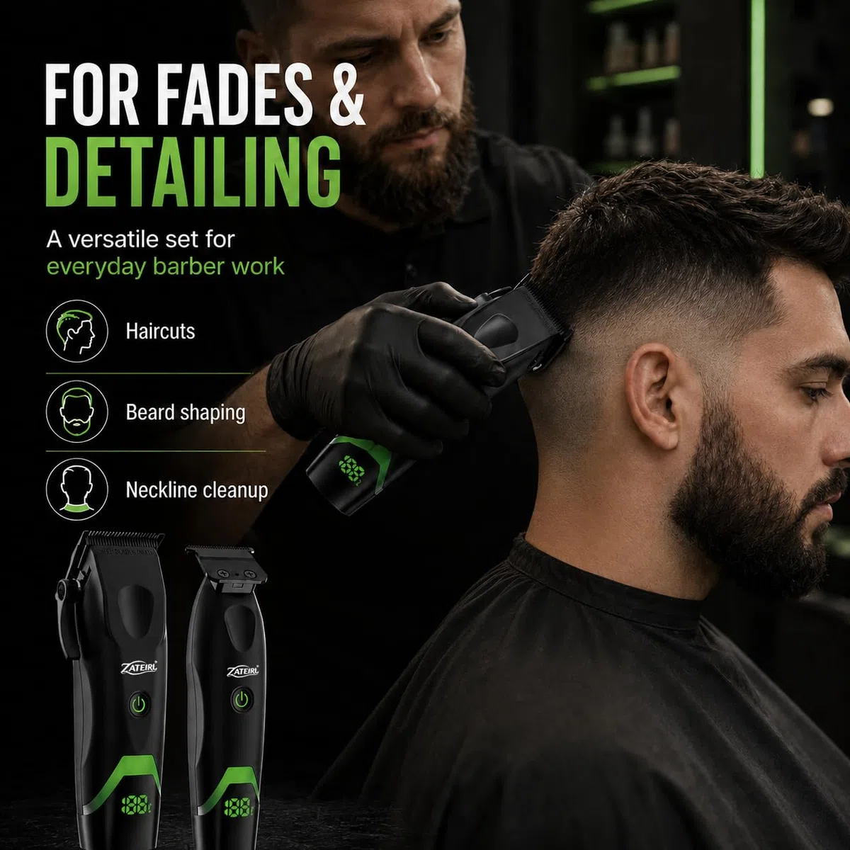 Professionelle Haarschneidemaschinen für Männer, schnurlos, professionelles Friseurscheren-Set mit Präzisionsklingen, USB-Aufladung, Führungskämme, für Männer und Frauen, Schwarz