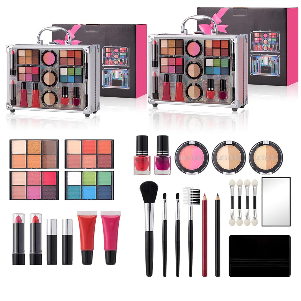 Make-up-Set für Frauen Wasserfester Lidschatten, Lippenstift, Rouge | Komplettes Make-Up-Set für Zuhause Reisen Büro Geschäftsreisen Bühnenauftritte Veranstaltungen Partys Ausgehen