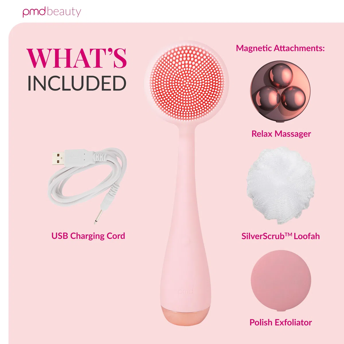 PMD Clean Body – Smart Body Reinigungsgerät mit Silikonbürste & drei austauschbaren Aufsätzen – Wasserdicht – SonicGlow Vibration – Reinigen, Peeling & Massage Körper – Rouge