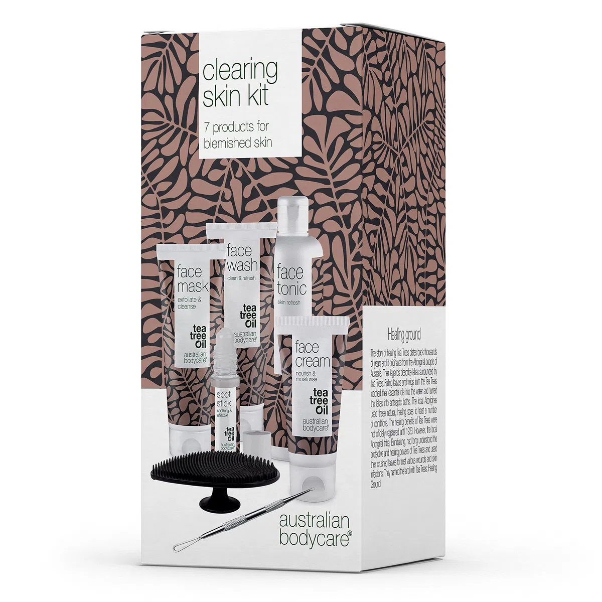 Ein 7-teiliges Set für die tägliche Pflege bei verstopften Poren und unreiner Haut | Gesichtsreinigung, Skin Tonic, Gesichtscreme, Pickel Stick, Gesichtsmaske, Mitesserentferner und Gesichtsbürste