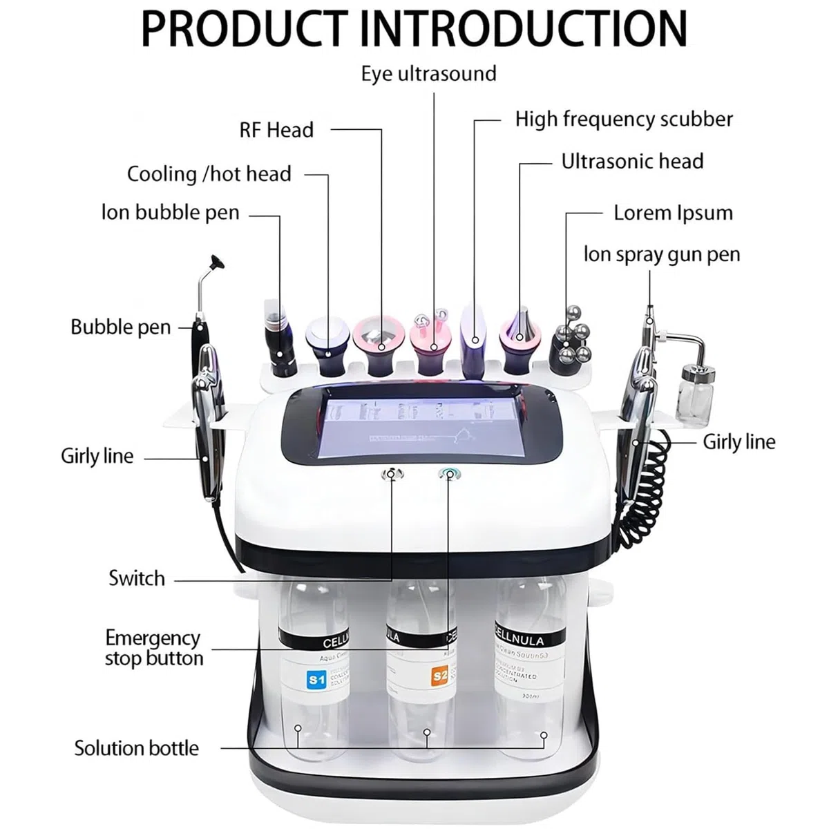 Hydrafacial-Maschine Wasserstoff-Sauerstoff-Gesichtsmaschine 8-Zoll-LCD-Bildschirm 10 Köpfe Hautreinigung Befeuchtung Nährstoffaufnahme Spa