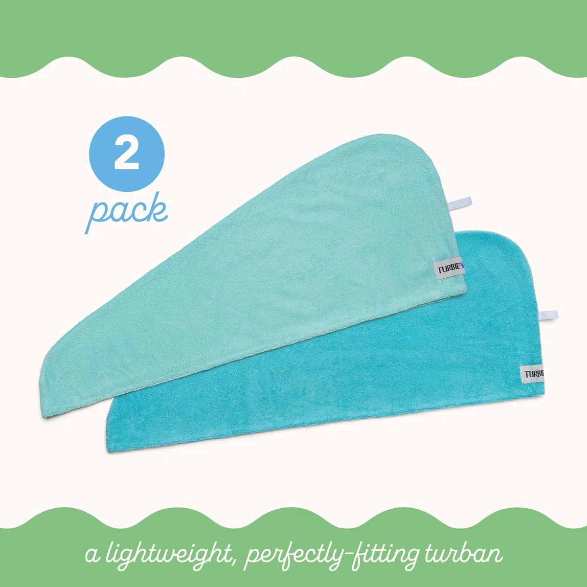 Turbie Twist Microfiber Hair Towel (2 Pack) Light Aqua - Dark Aqua by Turbie Twist