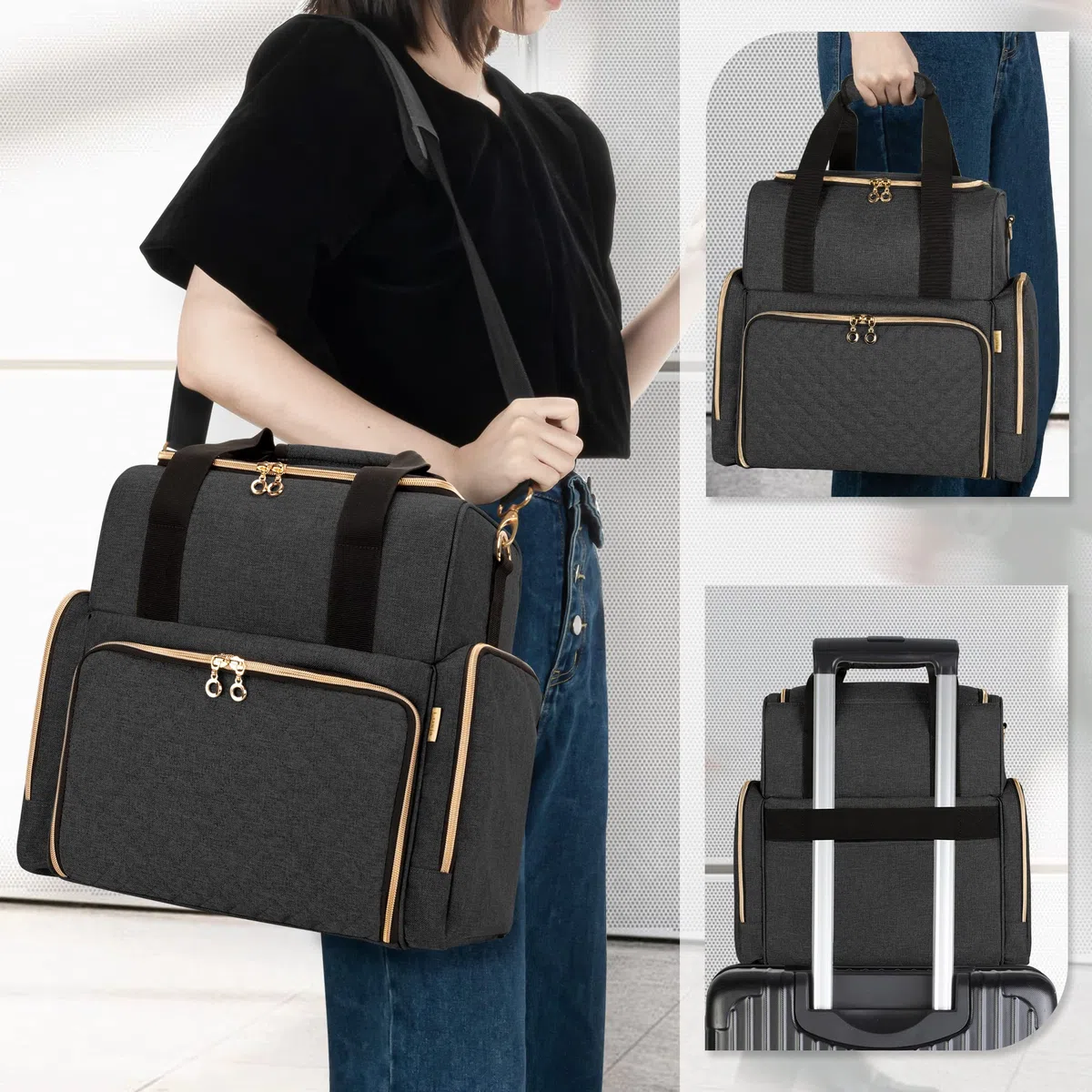 Luxja Kulturbeutel zum Tragen, Kulturtasche für Damen & Männer, Kosmetiktasche für Make up, Make Up Tasche Organizer, Kosmetikkofffer für Mädchen und Frauen, Schwarz