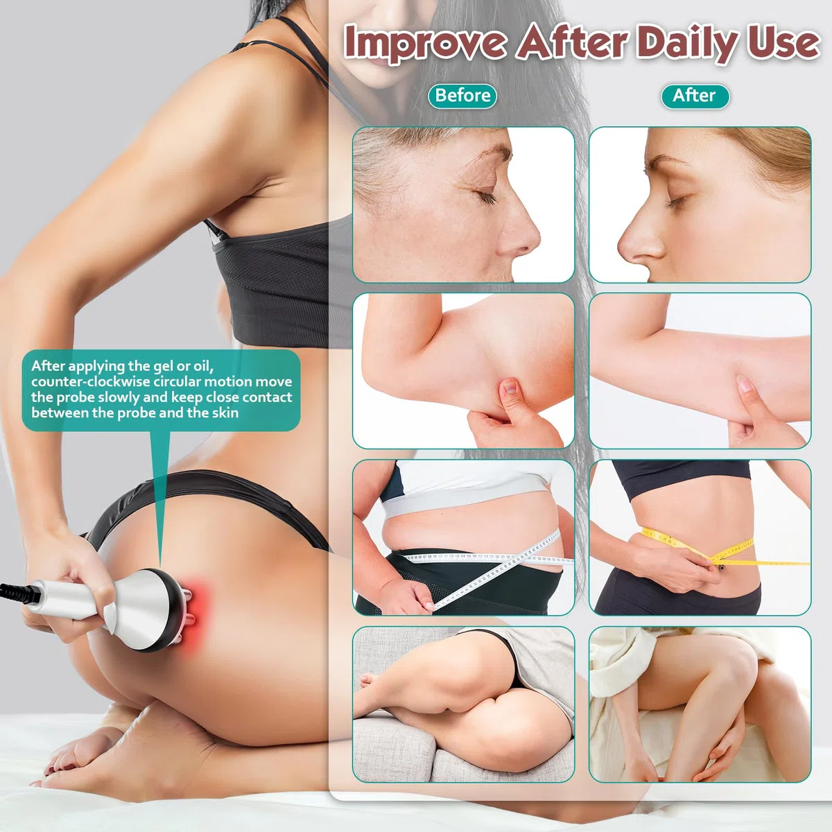 3 in 1 Cellulite Massagegerät 40K Kavitation & Radiofrequenz & Vakuum Gerät | Effektive Pflege: RF, Schröpfmassage für Körper & Gesicht, Körperkontur-Management und sanfte Hautpflege zu Hause