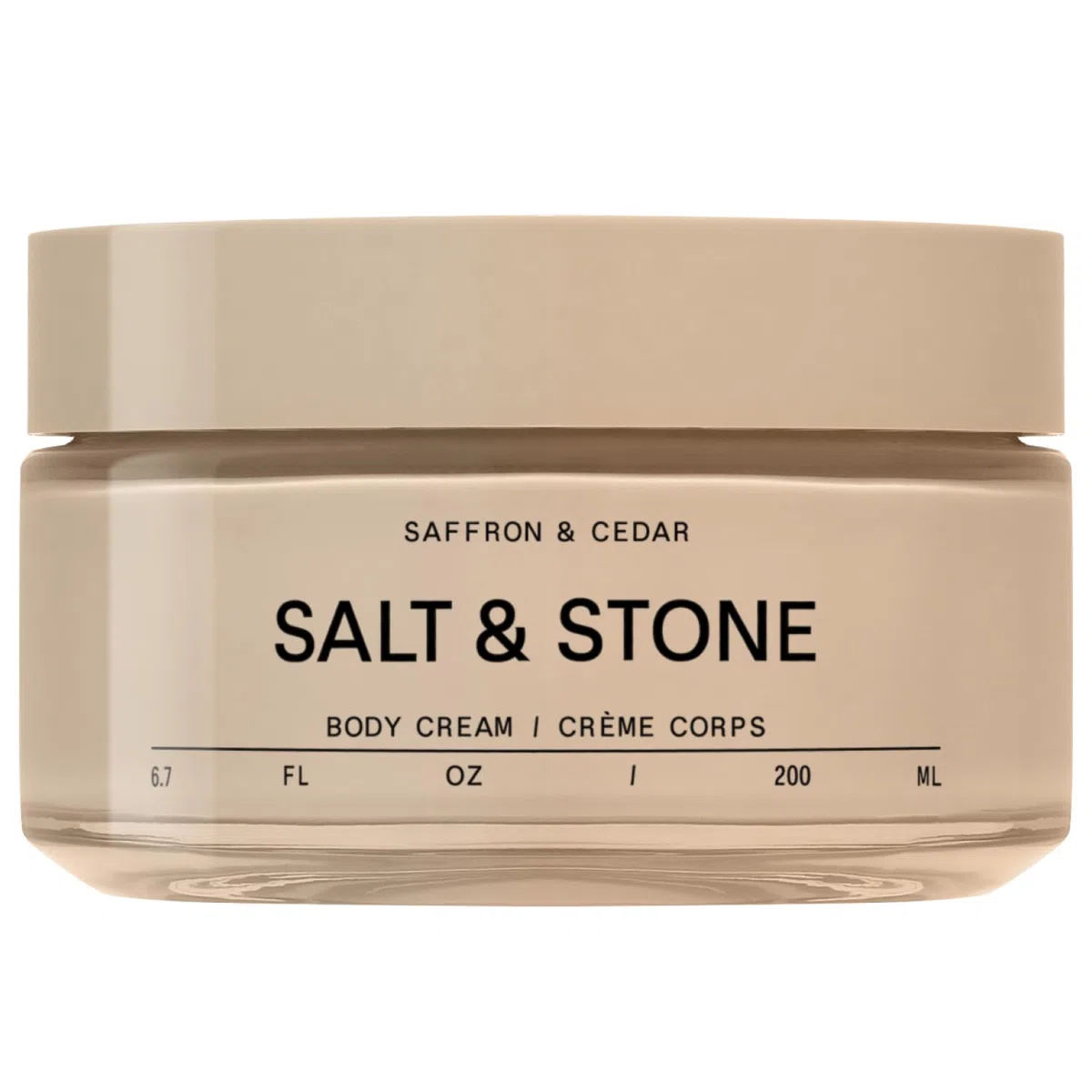 Salt & Stone Körpercreme, feuchtigkeitsspendende Formel mit Algenextrakten, Spirulina und Squalan, tiefe Hydratation, Unterstützung der Hautbarriere und gesunder Glanz, für alle Hauttypen, Safran und