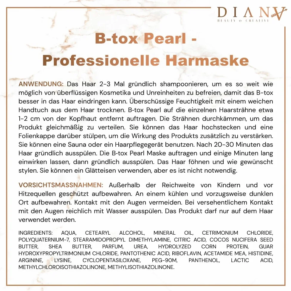 B-Tox für Haare und Haarmaske, Kleines Set, Haarkur mit Zusatz von Aminosäuren und B-Vitamine, Haarregeneration, Haarpflege - Pearl, 500g + 300g