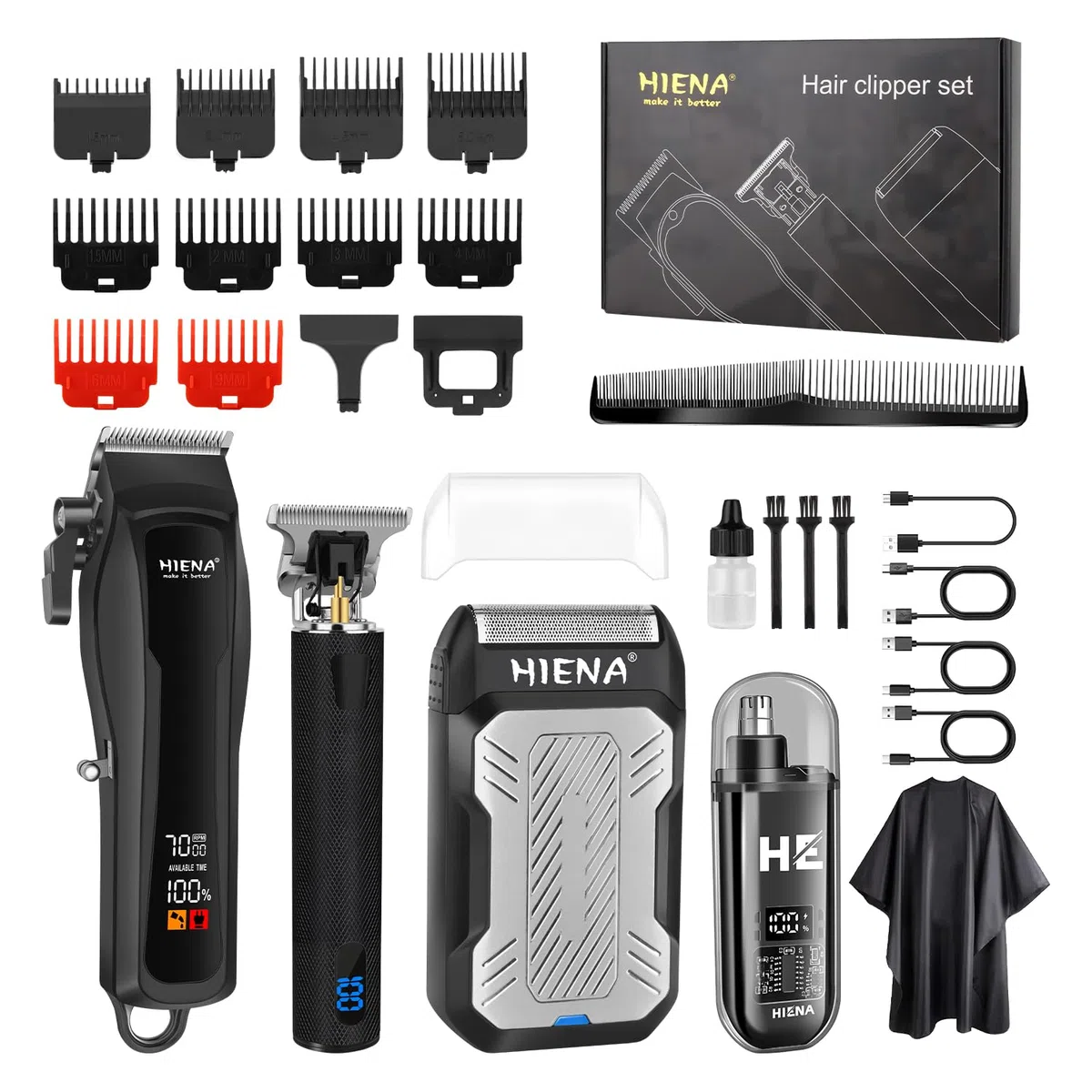 HIENA PRO Professionelle Haarschneidemaschine Herren, komplettes Barber Kit,Bartschneider, Aluminiumfolienrasierer und Nasenhaarschneidemaschine