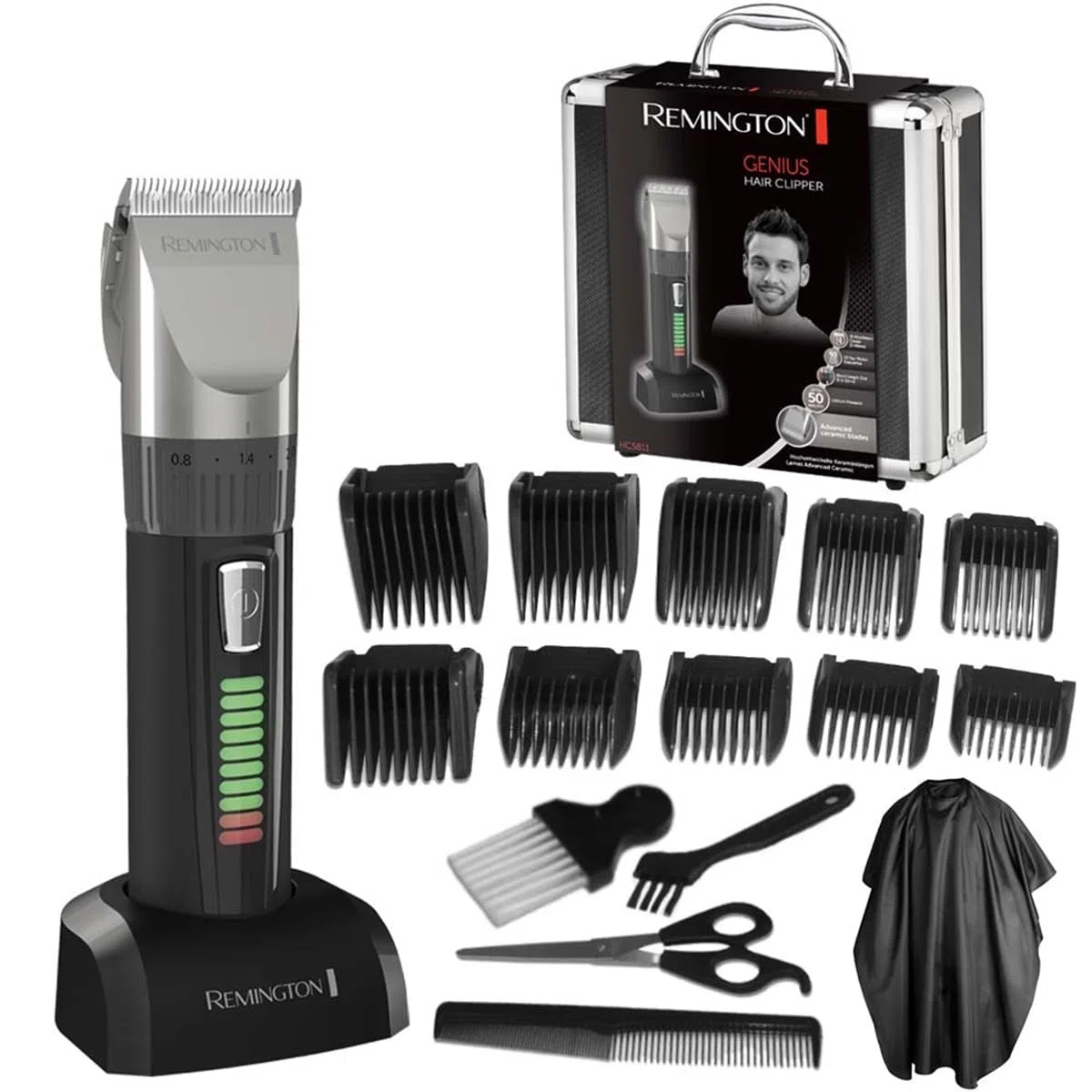 Remington Haarschneidemaschine Profi HC5811 Set selbstschärfende Keramik Klingen 0,8-40mm Präzisionseinstellung Netz-/Akkubetrieb Lithium Alukoffer