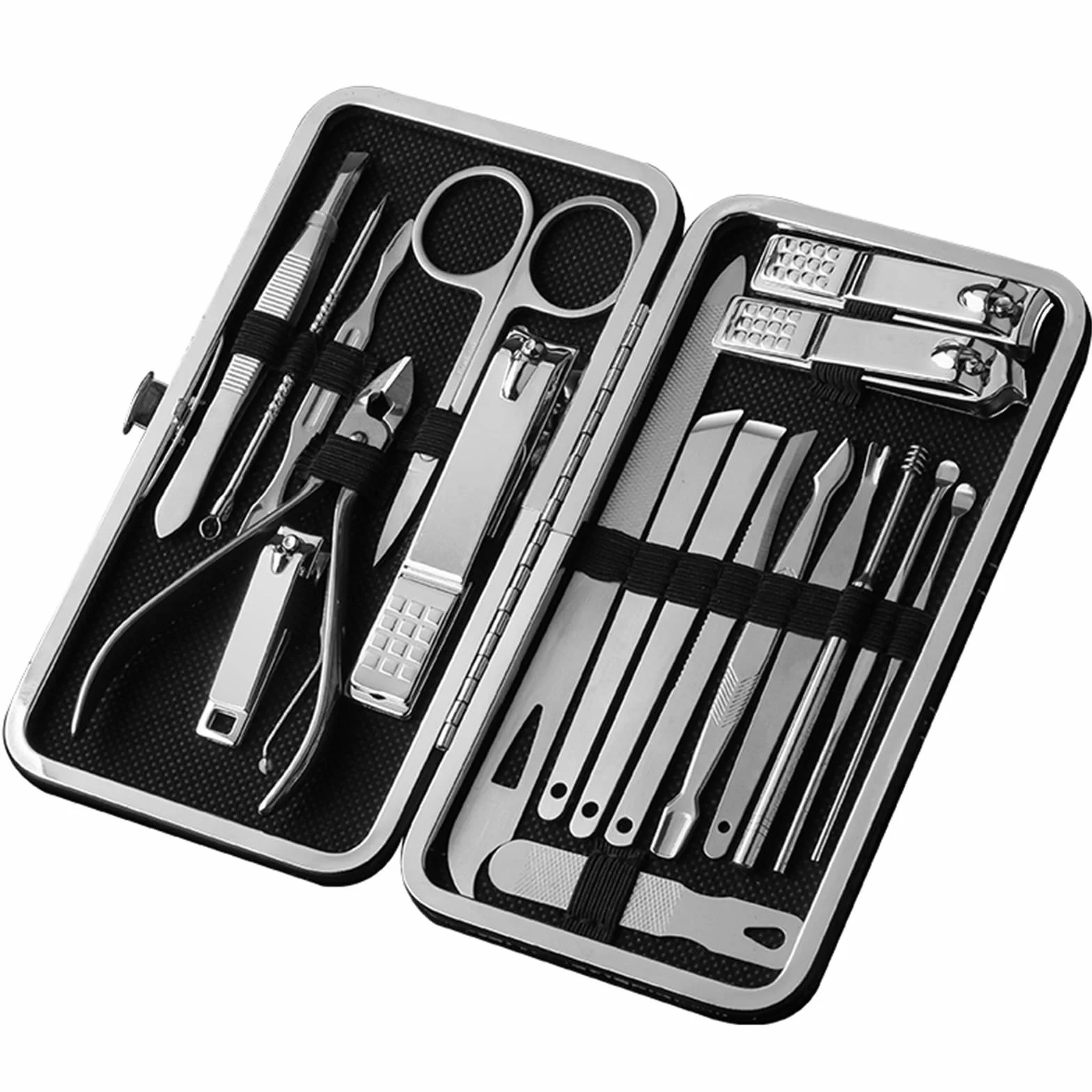 Nagelknipser Set Maniküre-Set, professioneller Nagelknipser, Pediküre-Set, 19-teilig, Edelstahl, Nagelpflege-Werkzeuge, Pflegeset mit Reise-Lederetui for Männer und Frauen Maniküre Pediküre Set