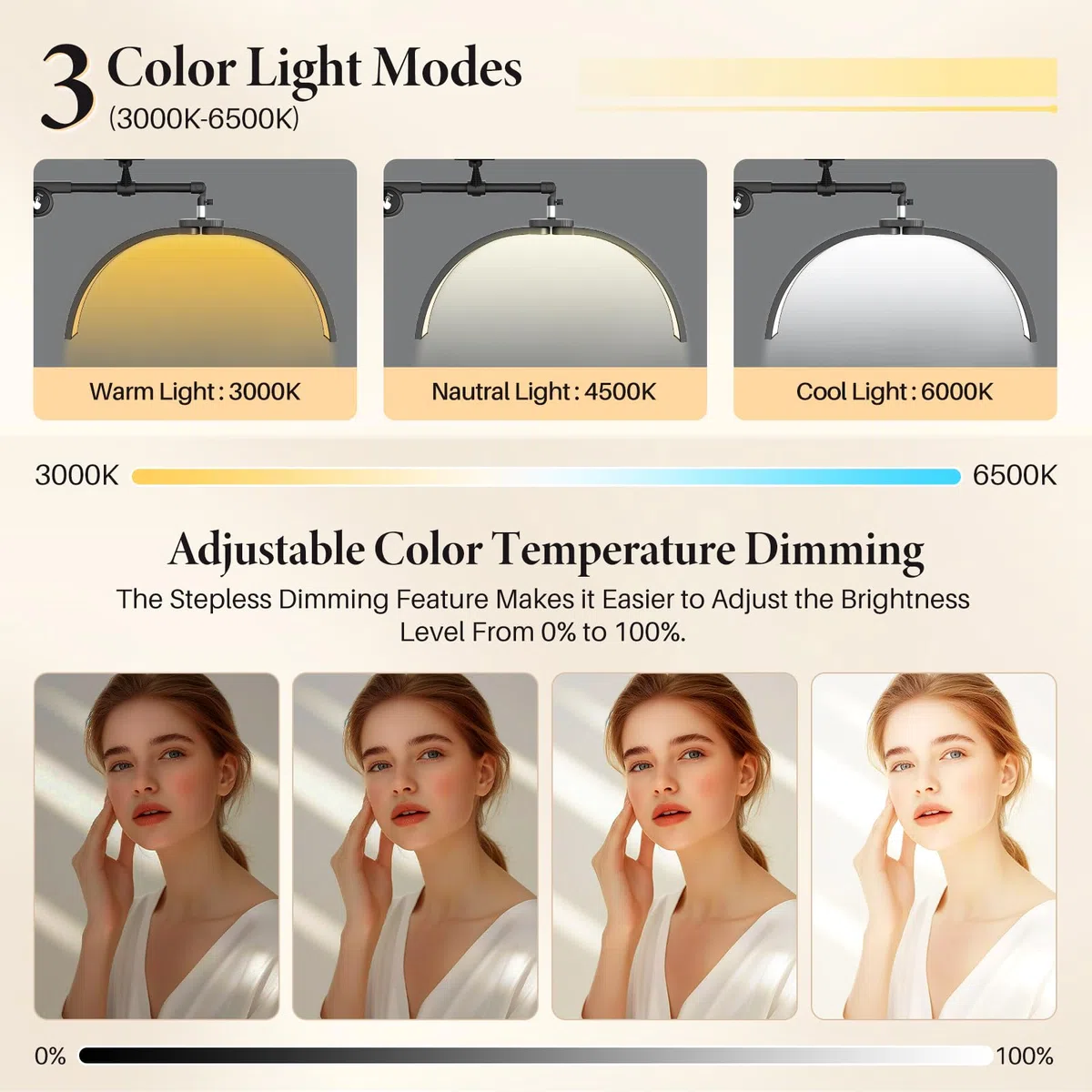 LED Halbmond Wimpern Lampe: 21in Faltbar Wimpernverlängerung Lampe mit 3 Dimmbaren Farben & Drehbar 360° - Verstellbar Wimpernlampe für Make-up Artists, Tätowierer, Salon, Zuhause, Schwarz