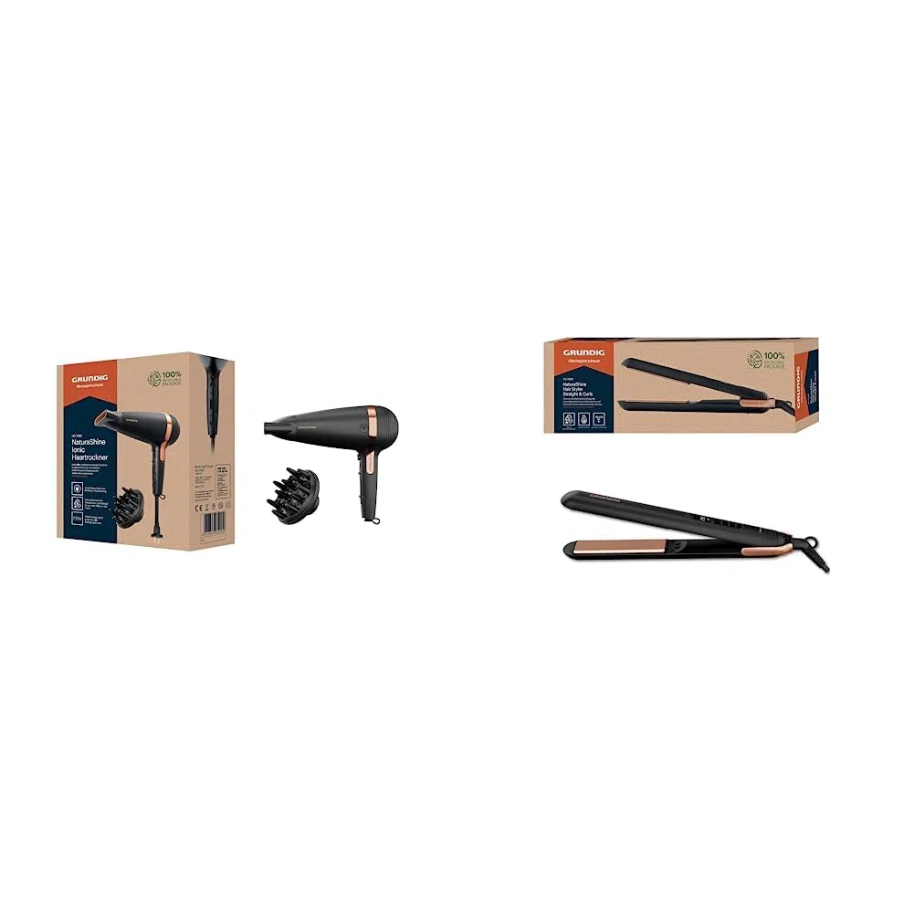 GRUNDIG Naturashine HD 7081 Haartrockner mit Ionic- Funktion, Keramik Schutz & Naturashine HS 7030 Haarglätter, Glätteisen