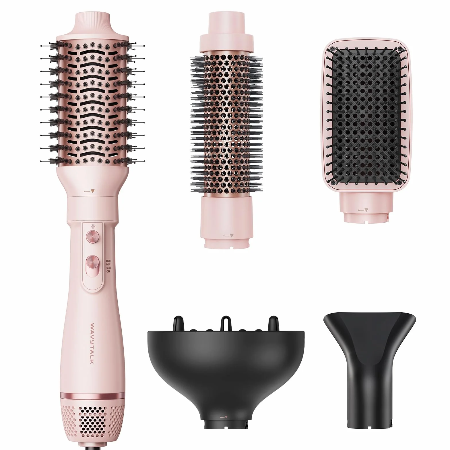 Wavytalk Warmluftbürste, 5 in 1 Hairstyler, Föhnbürste zum Trocknen und Stylen in One Step, AIR SCULPT Für Schnelles Volumen, Locken, Glätten, Salon-Blowouts, 3 Temperaturen, Zartrosa