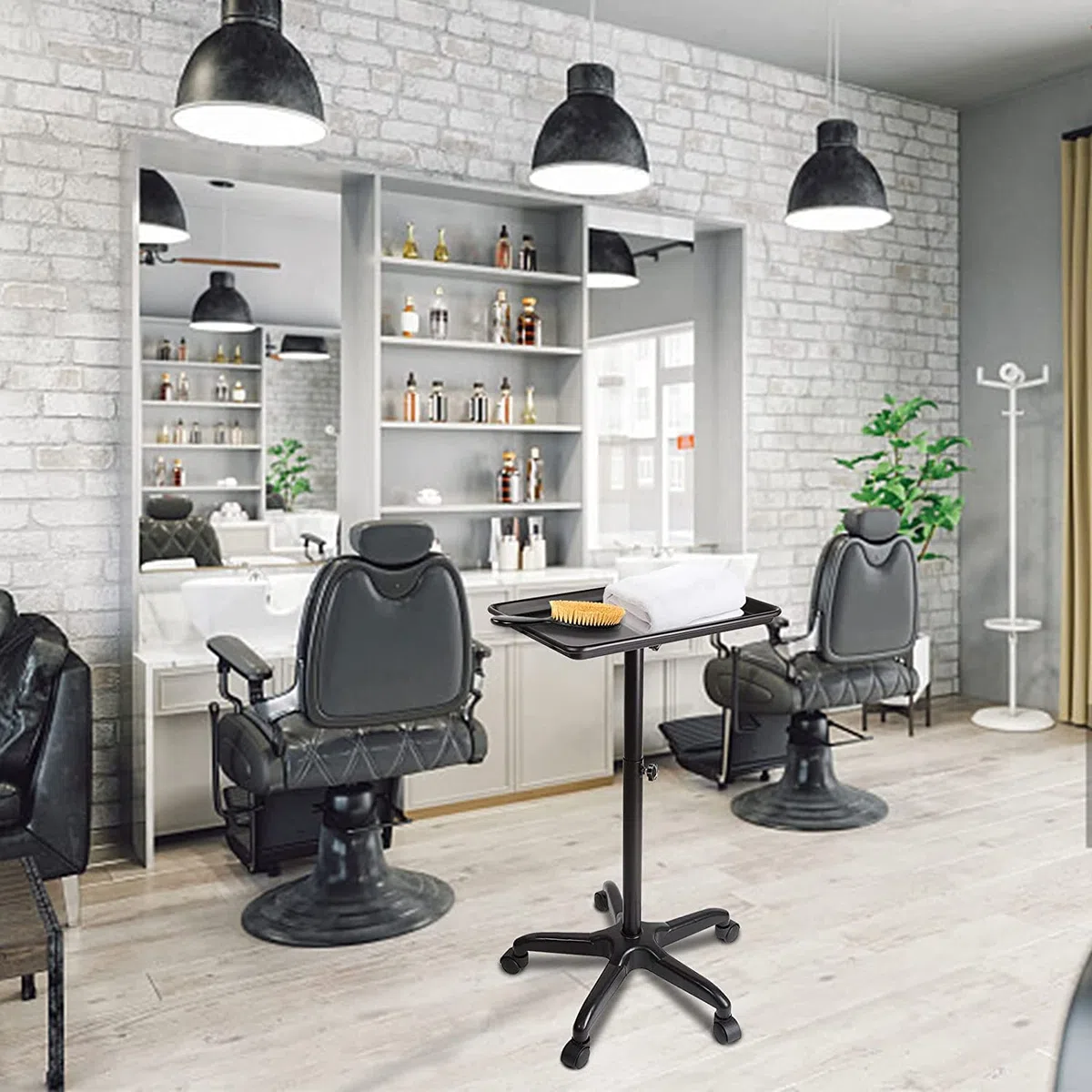 Salon Tablett mit Rädern Aluminiumwagen Beauty Trolley Einstellbare Höhe 360 Grad Schwenkräder für Dental Carts Friseur Cart Schwarz