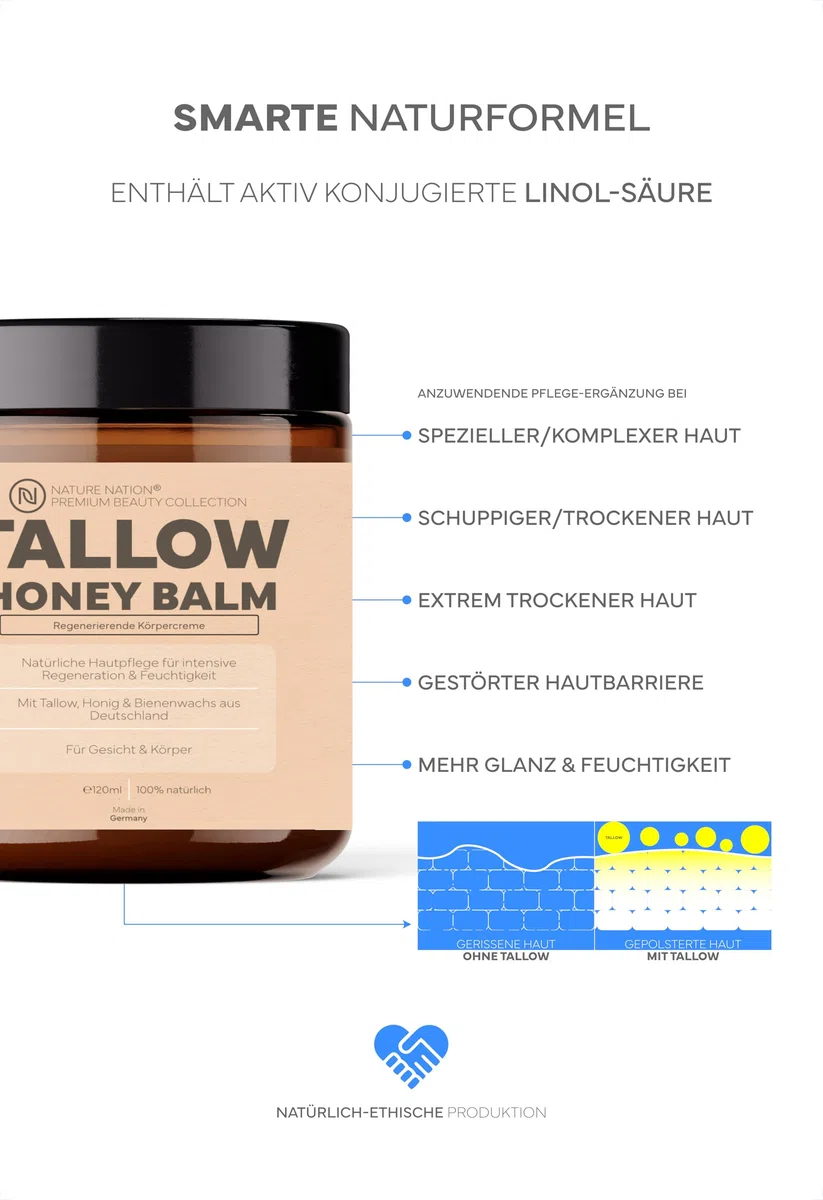 Tallow Creme Probier-Set – Tallow Natur, Tallow Honig & Tallow Lavendel, Pflege für trockene, raue und empfindliche Haut, mit Rindertalg, Honig & Lavendelöl, Naturkosmetik Made in Germany