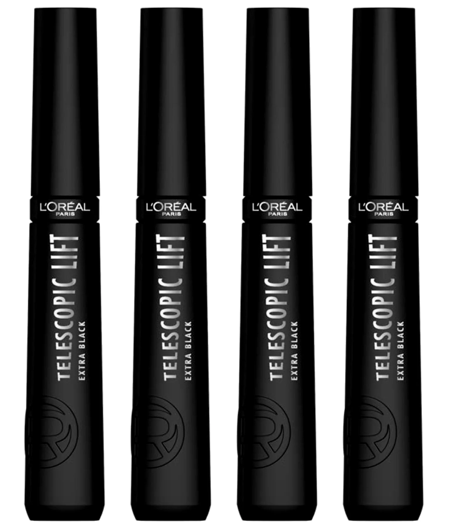 L'Oréal Paris Telescopic Lift Mascara, verlängerend und voluminös, 36 Stunden, Effekt gekräuselte Wimpern, ohne Klumpen, Formel mit Ceramiden, Farbe Extra Schwarz, 4 Kosmetika