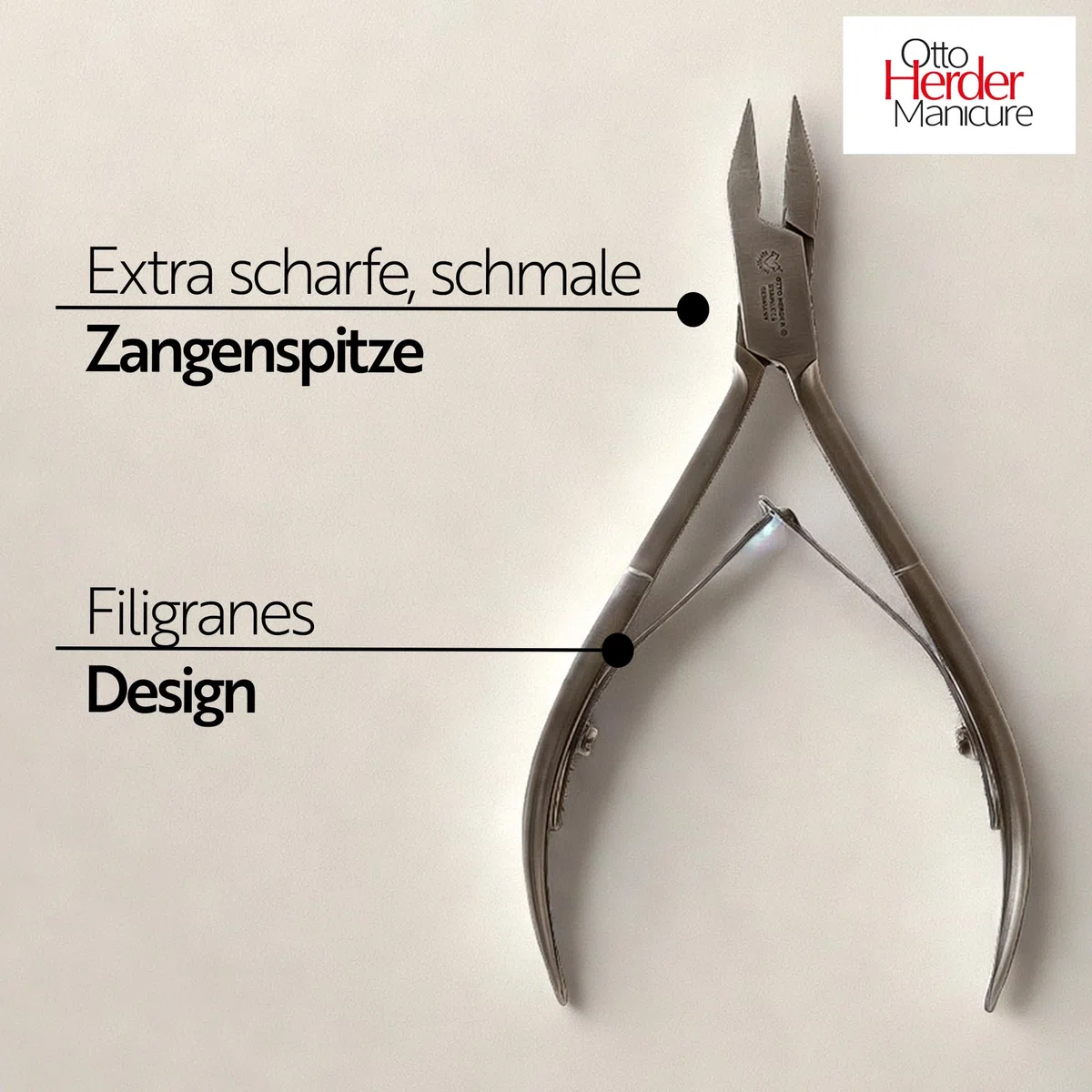Otto Herder Manicure Fußnagelschere aus rostfreiem Edelstahl, Nagelzange 13cm, ideal zur Behandlung von eingewachsenen Zehennägeln, mit Doppelfeder