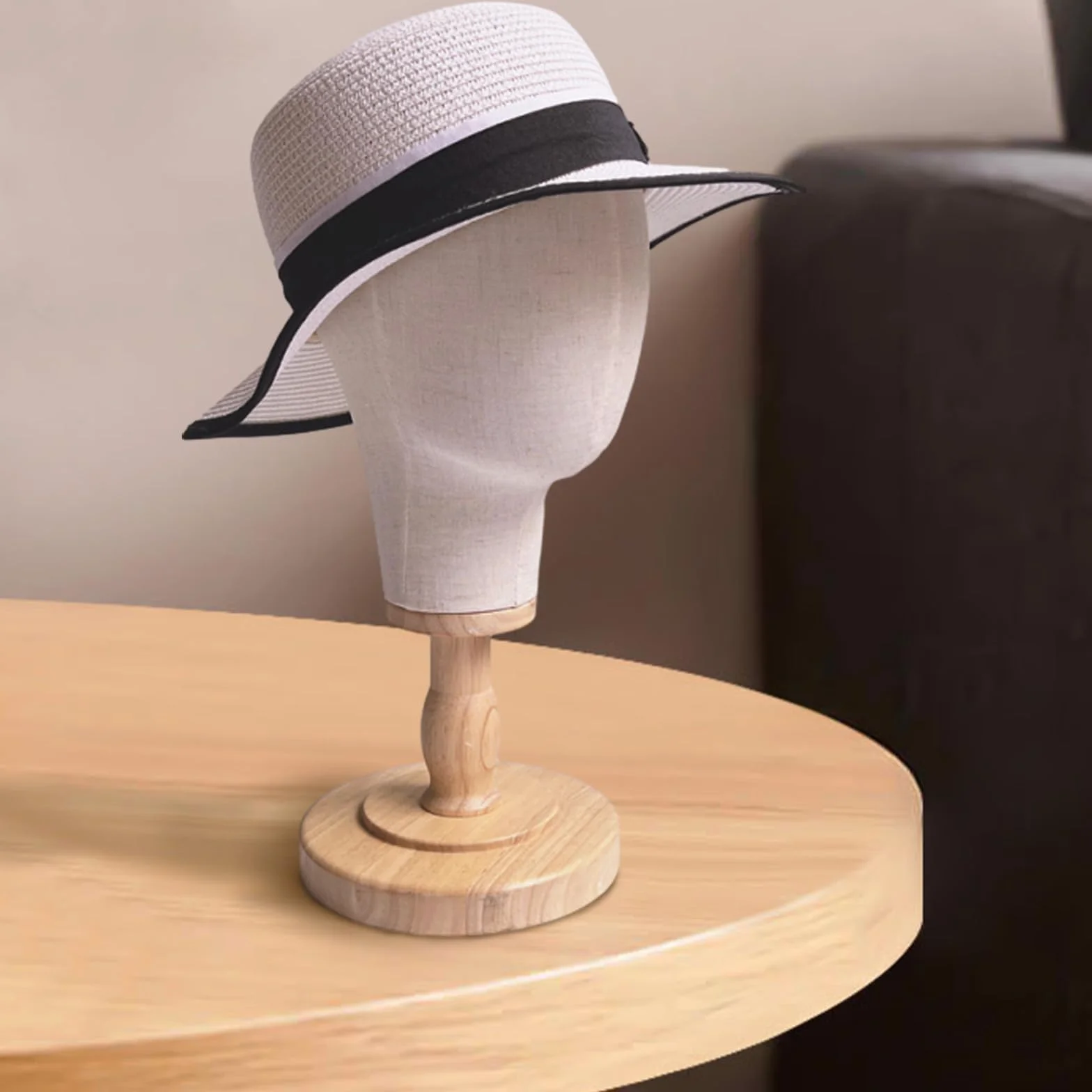 54CM Mannequin Perücke Kopf mit Holzständer, Abnehmbarer Perückenständer, Multifunktionaler Hutständer, Hut Ausstellungsständer, Stabiler Kuppel Modellkopf für Hüte, Heim, Salon, Barbershop, Kappen