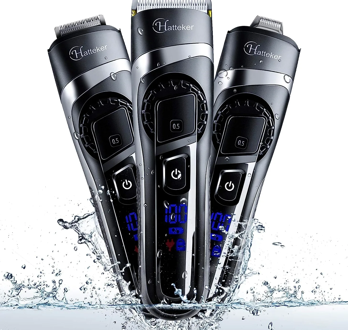 Hatteker Profi Haarschneidemaschine Haarschneider Herren Bartschneider Barttrimmer Haartrimmer Präzisionstrimmer Langhaarschneider Trimmer Männer Akku- und Netzbetrieb Wasserdicht 3 In 1