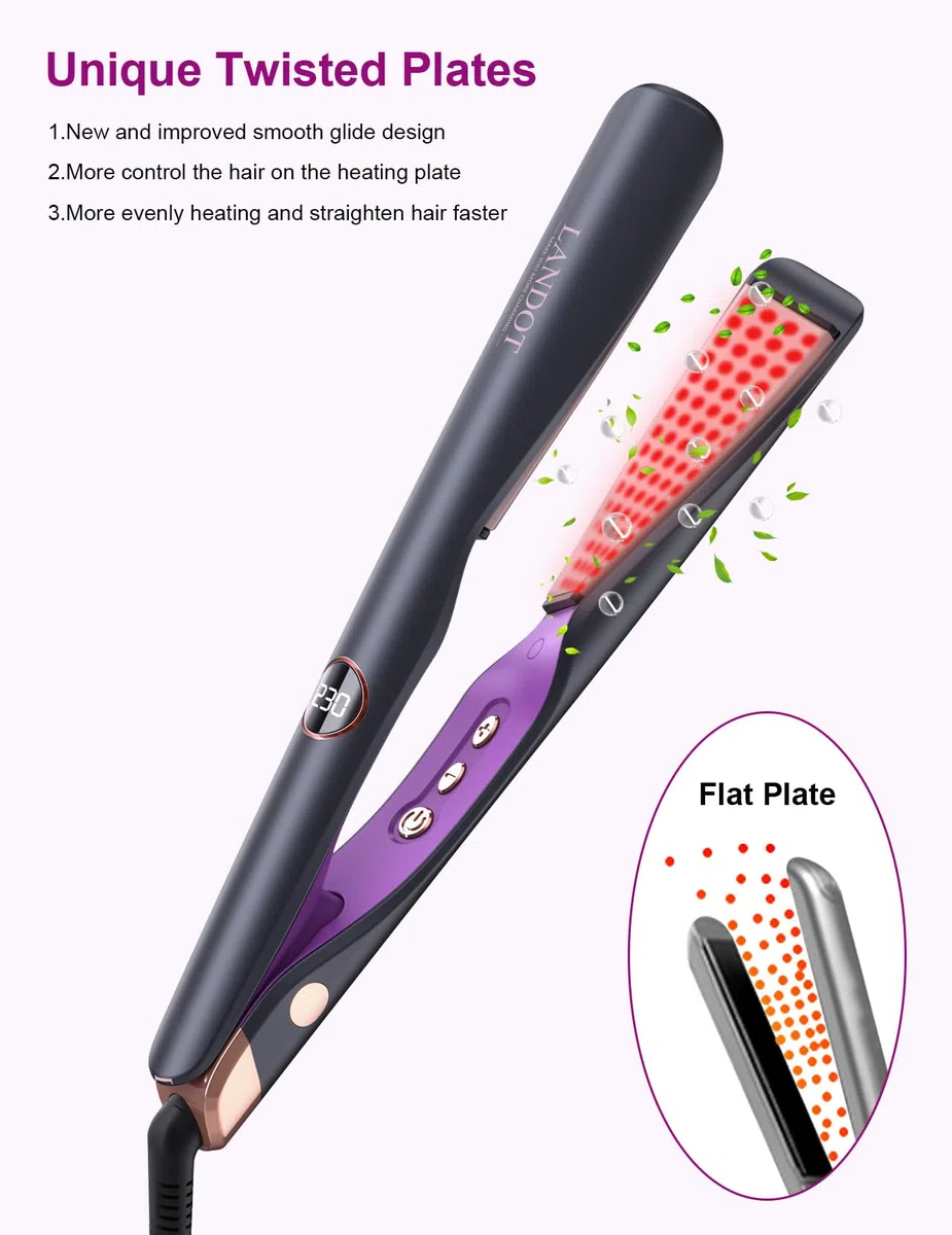 Glätteisen Locken und Glätten 2 in 1: LANDOT Haarglätter Lockenstab - Geschwungene Stylingplatten zum Glätten Locken Wellen - Verstellbarer Temperatur 120℃-230℃
