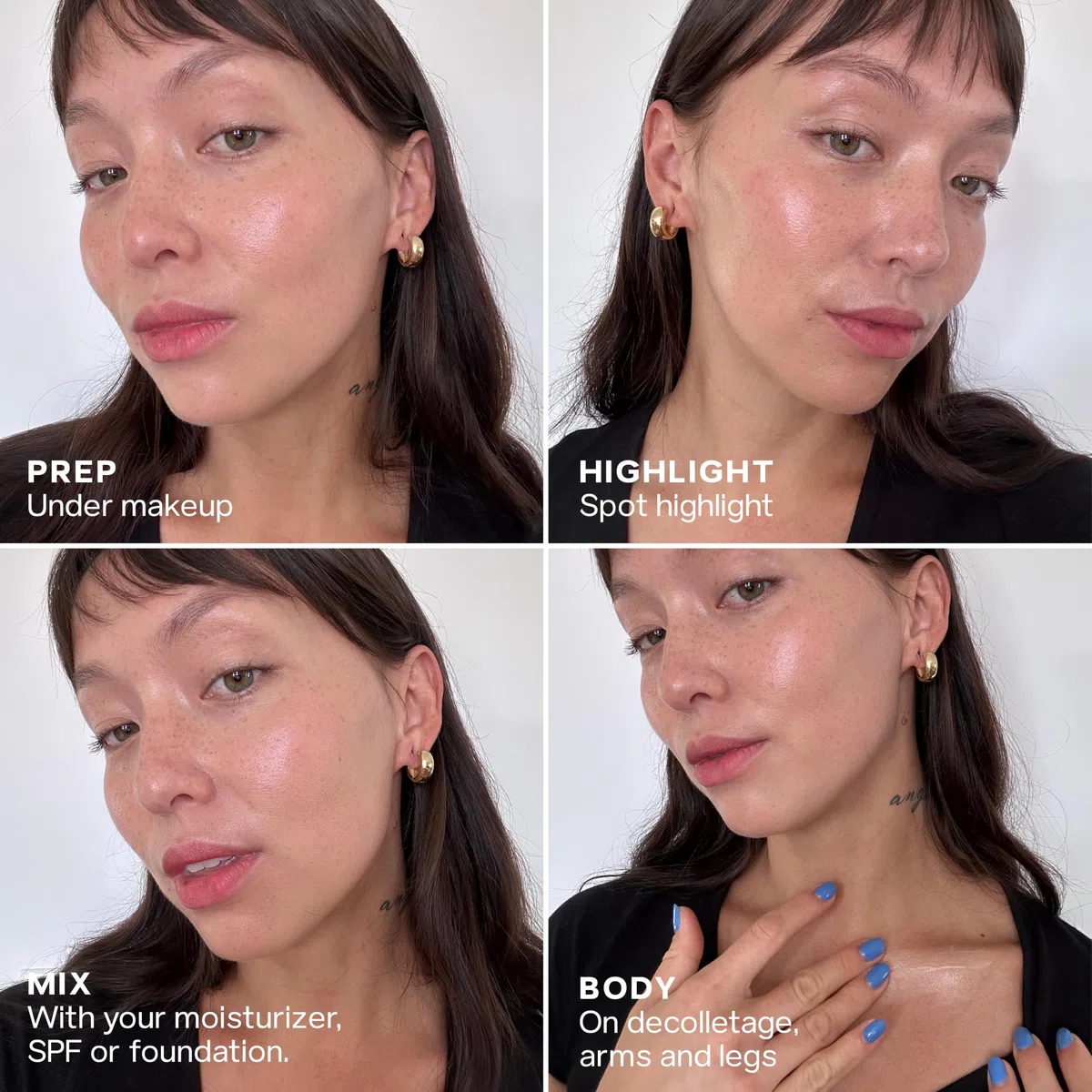 Saie Glowy Super Gel Light Highlighter - Luminizer und Foundation für strahlende Haut, angereichert mit Vitamin C + feuchtigkeitsspendendem Squalenöl, allein oder unter Make-up verwenden | Mehrzweck Hydrating Glow Serum Gel mit Squalanöl, Glitzerfreier fl