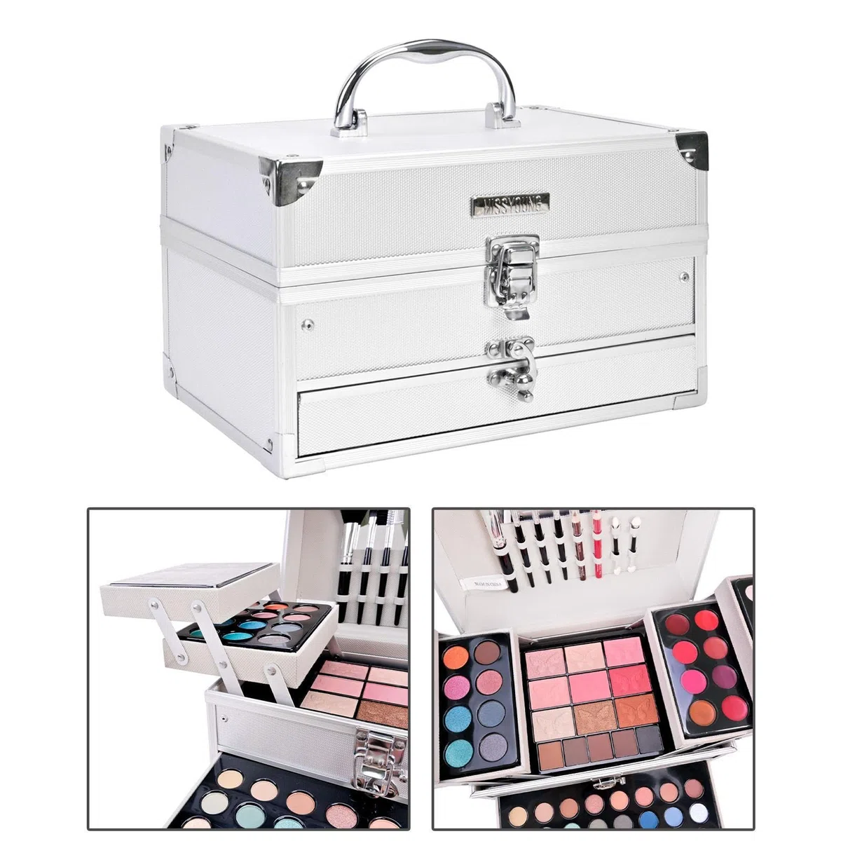 Make-up set mit Lidschatten Palette Kosmetik Koffer Schminkkoffer Und Beauty Case aus Legierung Vielseitige Anwendung für Mädchen Teenager Frauen
