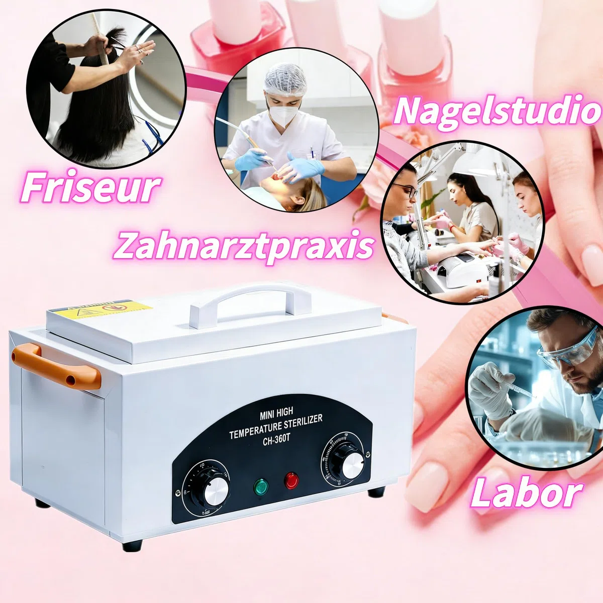 Sterilisator für Instrumente, 300W 220℃, Desinfektion, Trock Hitze | Autoclave Sterilizer mit Trocknerfunktion & Timer für Nagelwerkzeuge, Instrumentendesinfektion für Friseursalon, Zahnarzt