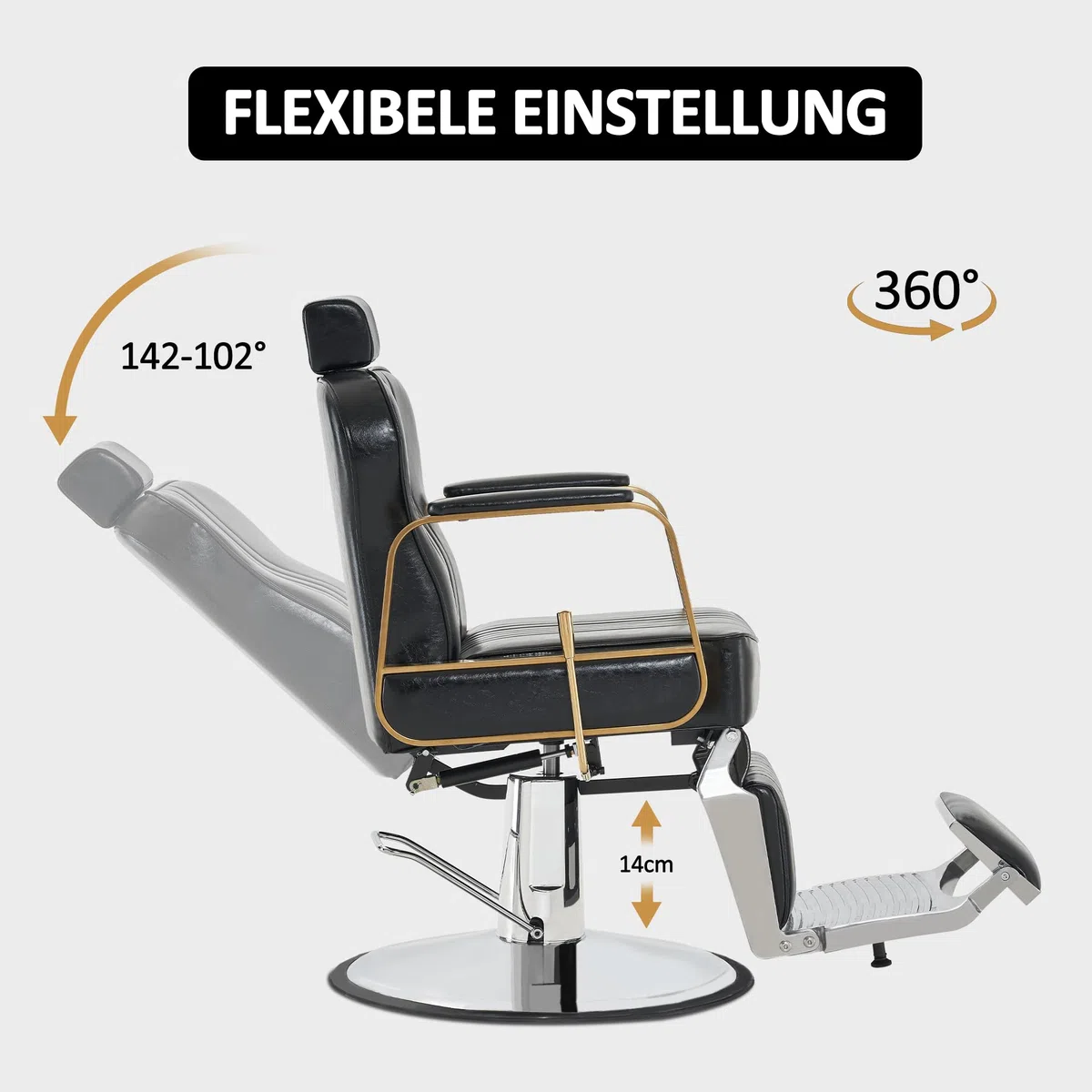 Barberpub Friseurstuhl Kippbar, 360° Drehbar & Höhenverstellbar, Retro mit Hydraulikpumpe, Kunstleder, Schwarz