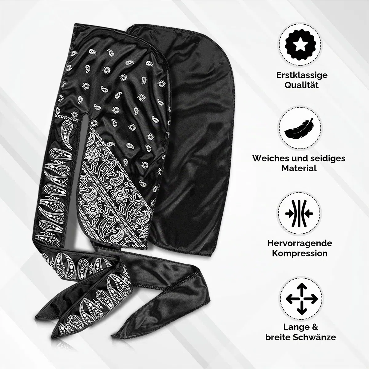 Roman-T 8-in-1 360 Wellenpinsel-Set – Pinsel-Set für 360 Wellen – 3 Wellenbürsten, weich, mittel & hart – 2 seidige Satin Durag – Schwarz & Schwarz Paisley, Handspiegel, Kamm, Haarbürstenreinige