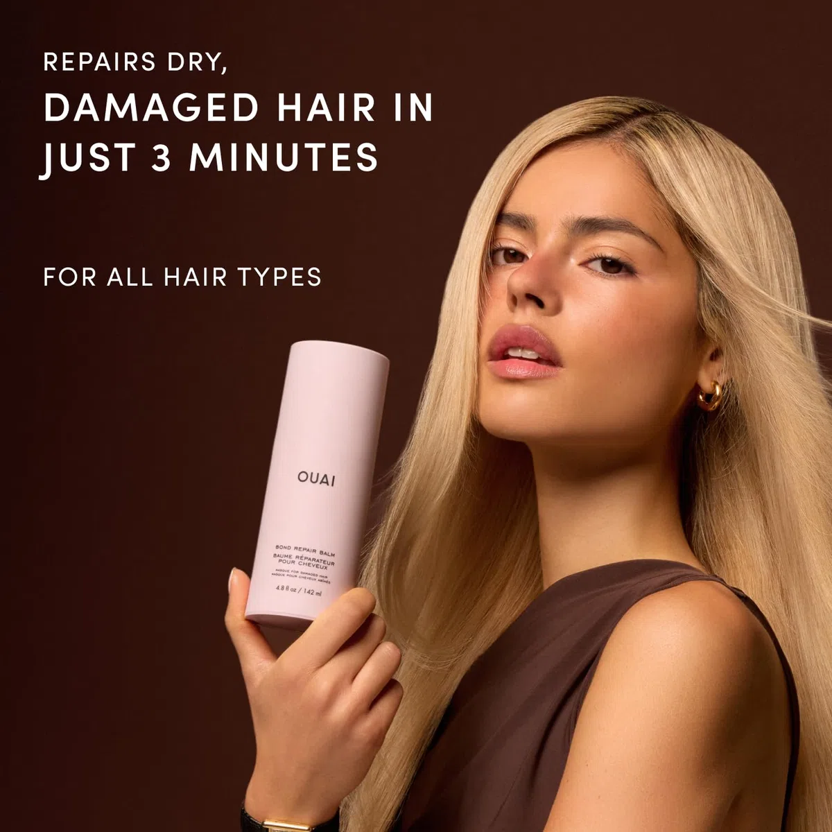 OUAI Bond Repair Balm - Haarreparatur-Treatment für geschädigtes Haar, Spliss + Haarbruch - 3-Minuten Bond Builder für coloriertes Haar - Melrose Place Duft - 142 ml
