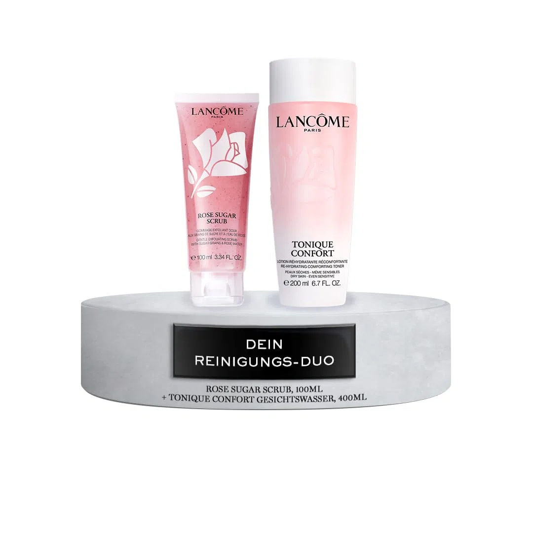 Lancôme Rose Sugar Scrub 100ml + Tonique Confort Gesichtswasser 400ml | Gesichtspeeling kombiniert mit feuchtigkeitsspendender und beruhigender Lotion, zweiteiliges Pflege-Set