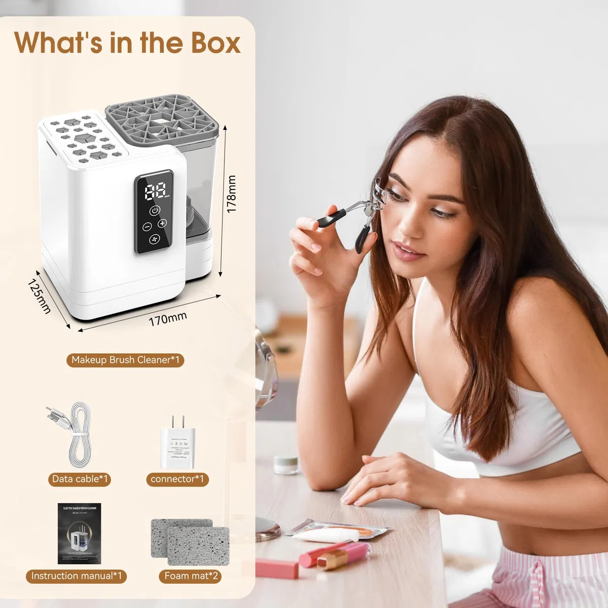 5-in-1 Elektrischer Make-up-Pinselreiniger & Trockner-Maschine, tragbar, automatisch, USB-Kosmetikpinsel, Reinigungswerkzeug mit tiefenreinigendem Silikonpinsel für alle Größen (Konturen, Lidschatten