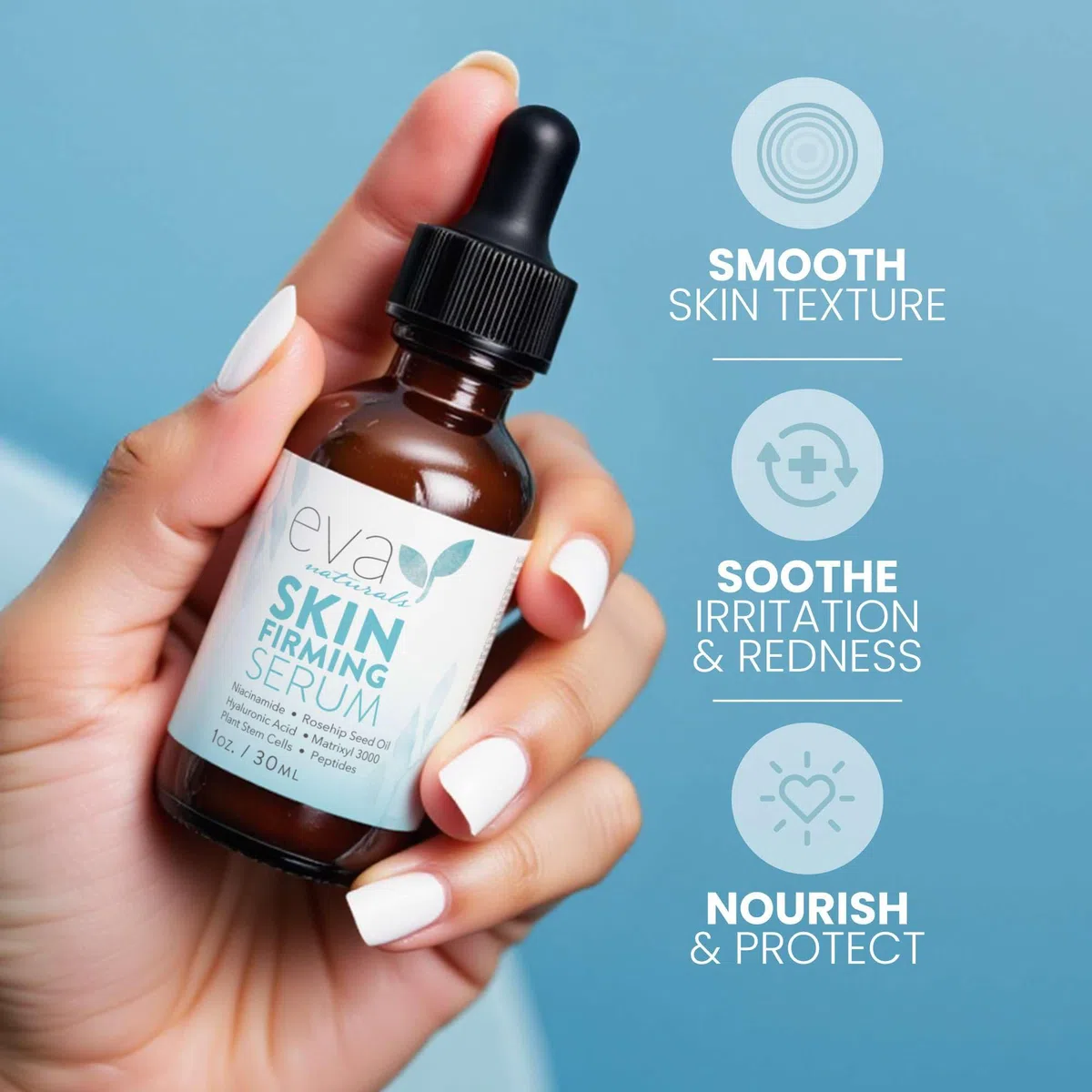 Eva Naturals Hautfestigendes Gesichtsöl (30 ml) – Tages- oder Nachtserum zur Faltenverringerung – Mit Pflanzlichen Aminosäuren, Hyaluron Serum, Peptiden und Niacinamide Serum – Hohe Qualität