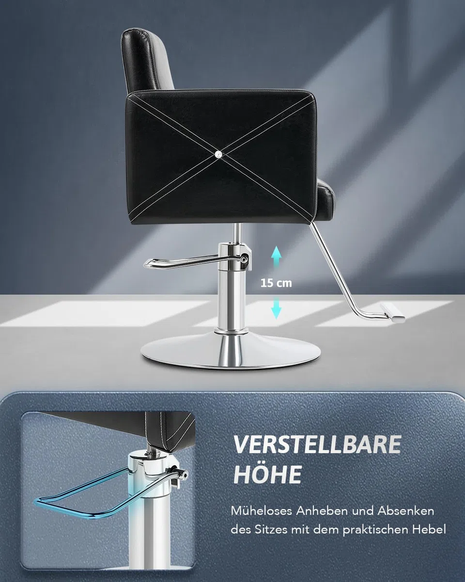 CO-Z Friseurstuhl 360° Drehbar 15cm Höhenverstellbar, Hydraulischer Barberstuhl mit Stahlsockel, 150 kg Tragkraft