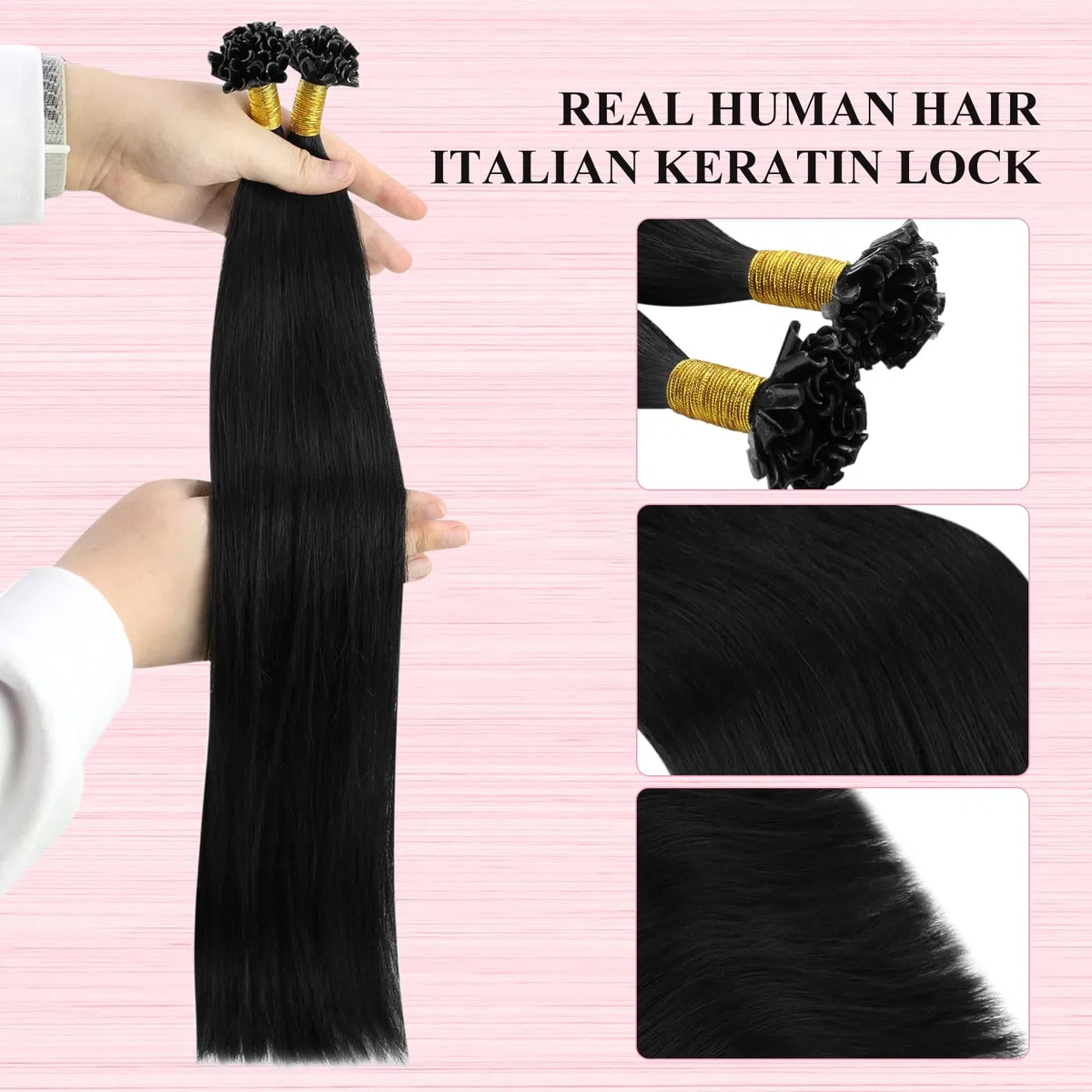 YoungSee Extensions Echthaar Bondings 50 cm Bonding Extensions Echthaar Schwarz U Tip Hair Extensions 1g Remy Keratin Bondings Echthaar Glatt Bonding Haarverlängerung Bondings Echthaar 50g 1