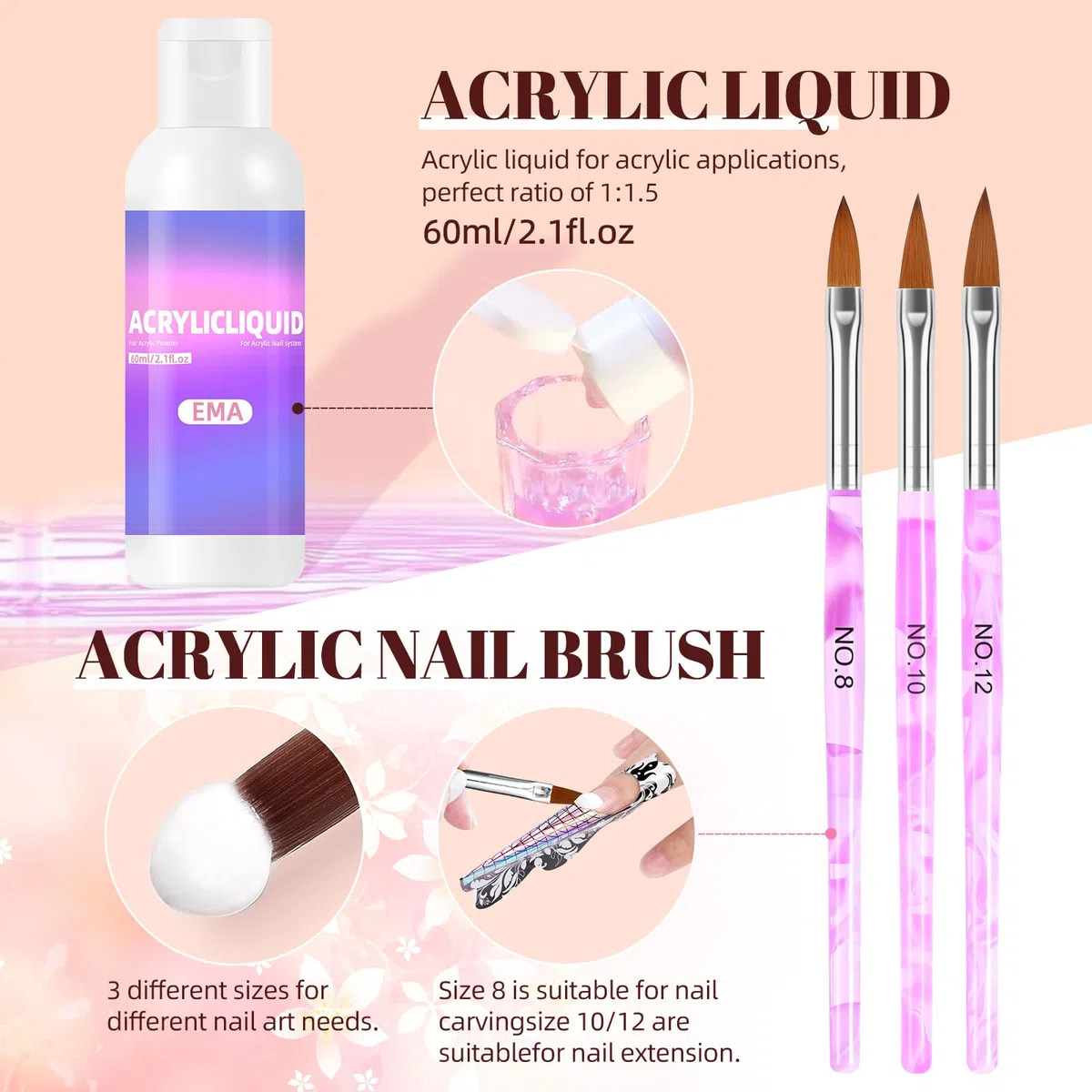 Major Dijit Acryl-Nagelset – UV-LED-Lampe, Pulver, Monomer, Übungshand, Strasssteine, Formen, 4-in-1-Gel-Nagellack, silberne Kosmetiktasche – erzielen Sie zu Hause Ergebnisse in Salonqualität.