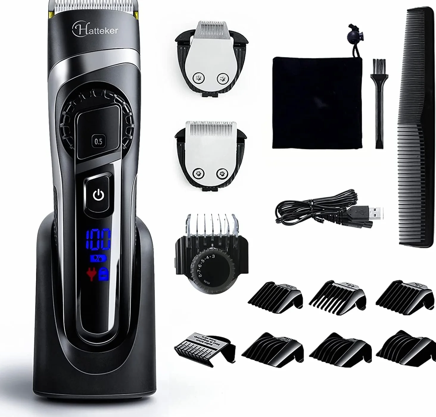 Hatteker Profi Haarschneidemaschine Haarschneider Herren Bartschneider Barttrimmer Haartrimmer Präzisionstrimmer Langhaarschneider Trimmer Männer Akku- und Netzbetrieb Wasserdicht 3 In 1