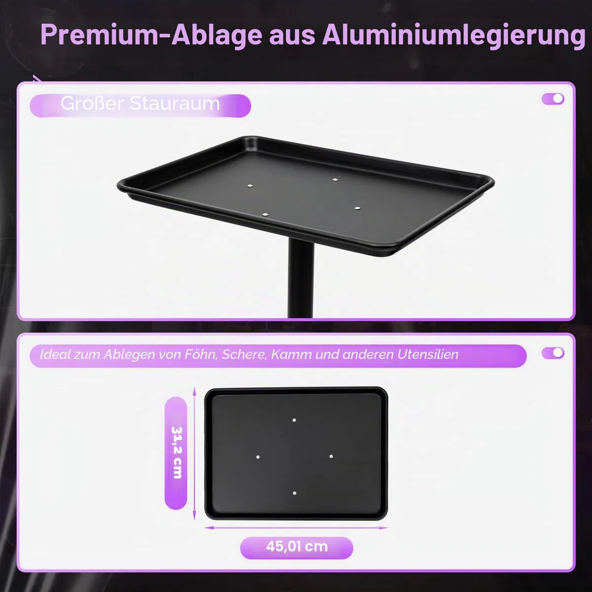 Professional Salon Tattoo Instrument Tablett, Rollwagen, mobiler Ständer, höhenverstellbar, Schwarz