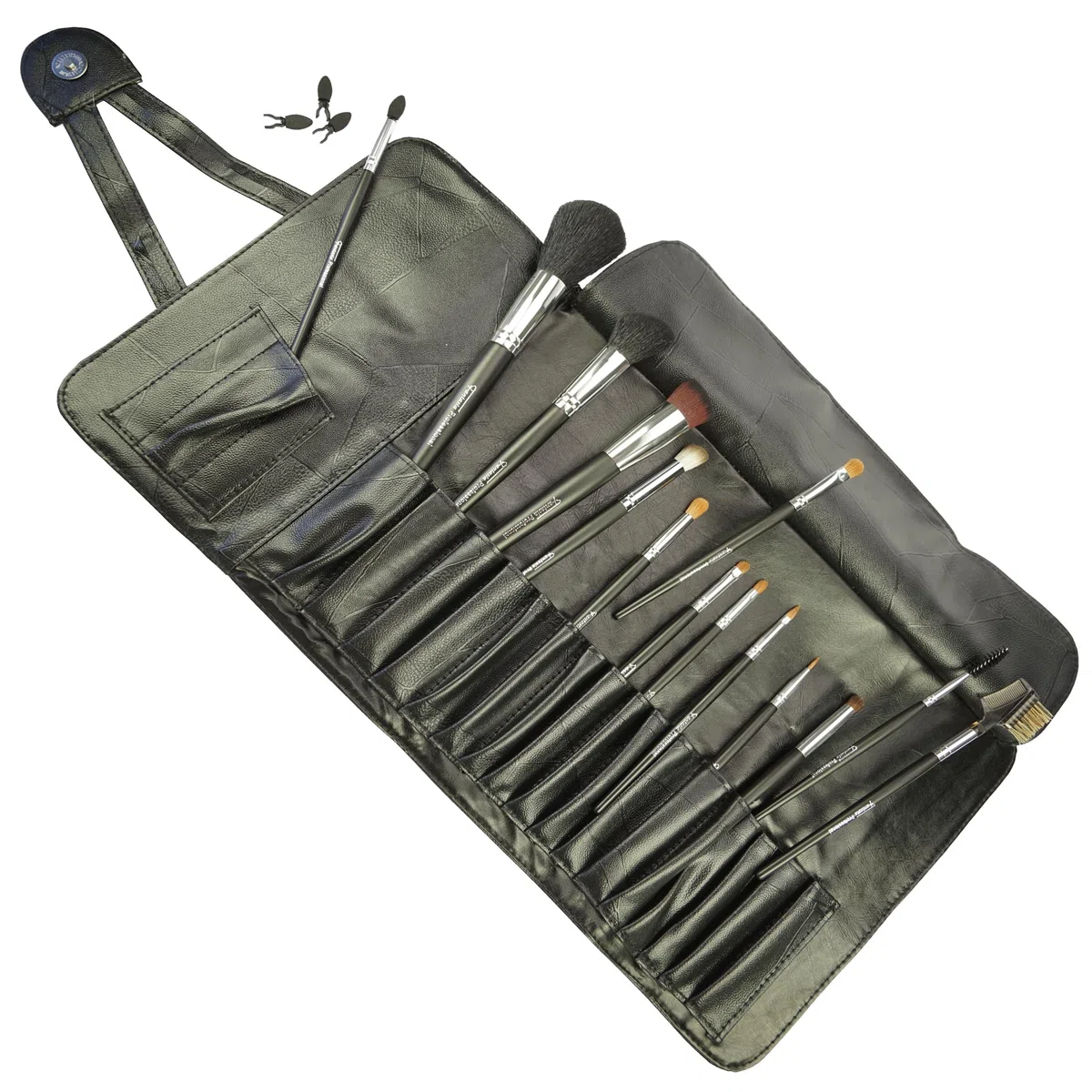 Fantasia Make Up Pinsel Set 14-teilig, Professionelles mit 3 Ersatz Applikatoren, hochwertiges Schminkpinsel Set Naturhaar – in Kunstledertasche, schwarz