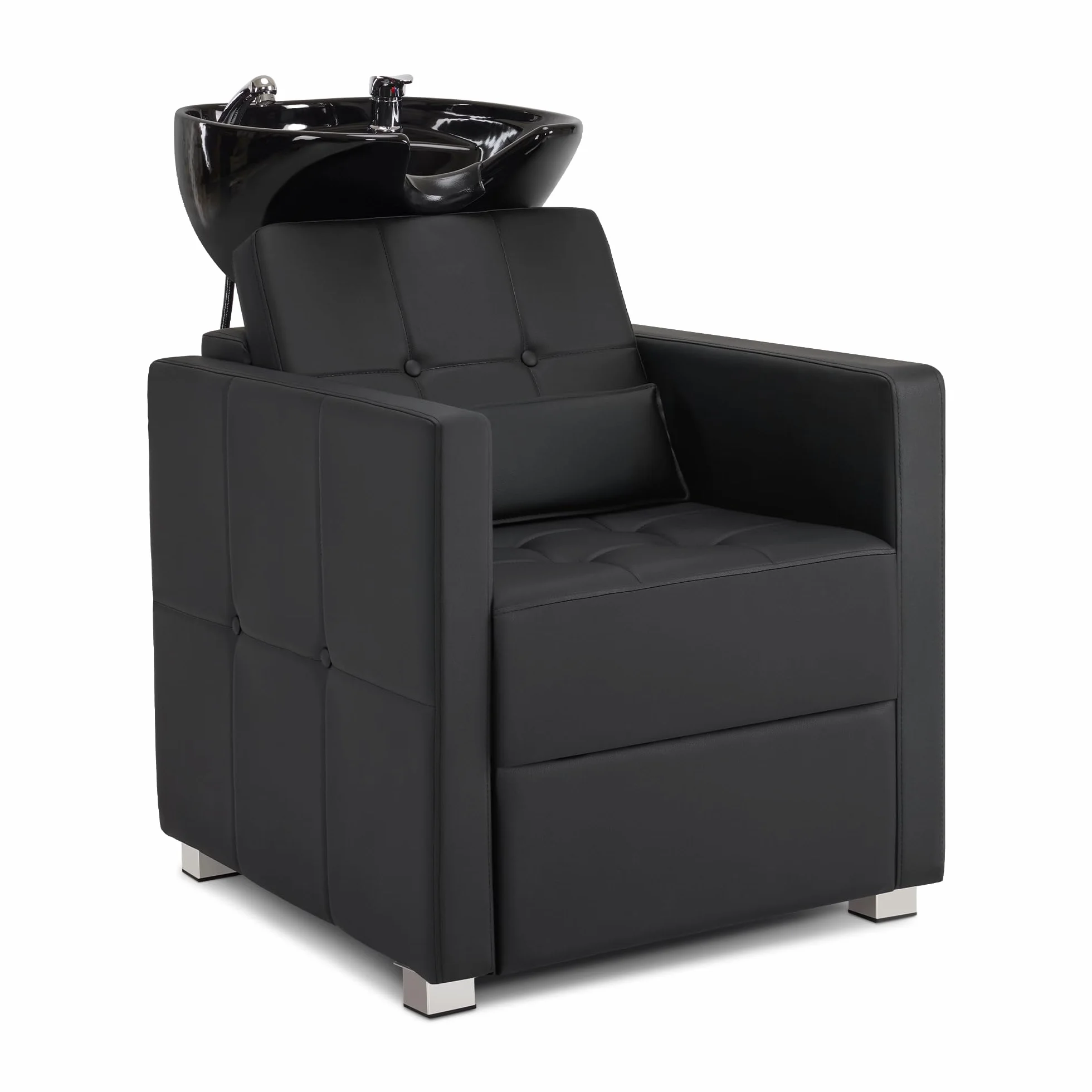 Barberpub Friseurstuhl mit Waschbecken, Friseurwaschbecken aus Keramik Verstellbar, Rückwärtswaschsessel Friseurwaschsessel für SPA Salon, Friseur Waschplatz W8010 (Schwarz)