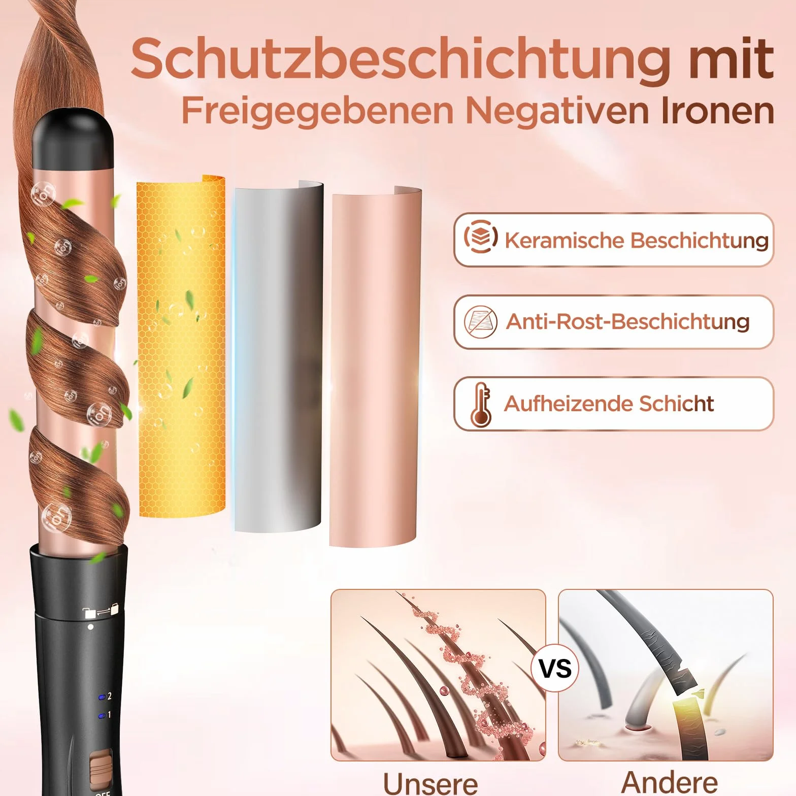 BESTOPE MIX Welleneisen Set 5 in 1, Lockenstab mit Verschiedenen Aufsätzen Einstellbare Temperatur Keramik Lockenstab Große Locken Schnellaufheizung lockenstäbe 3 Fässer für Lange/kurze Haare