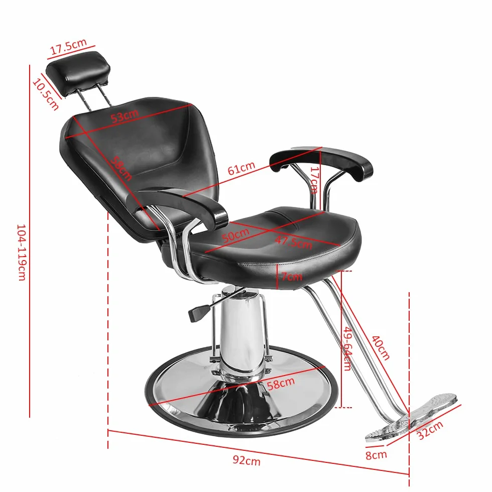 Friseurstuhl 360° Neigbarer Hydraulischer Friseurstuhl Barber aus PU-Leder mit Verchromter Fußstütze 90 x 65 x 100 cm Schwarz